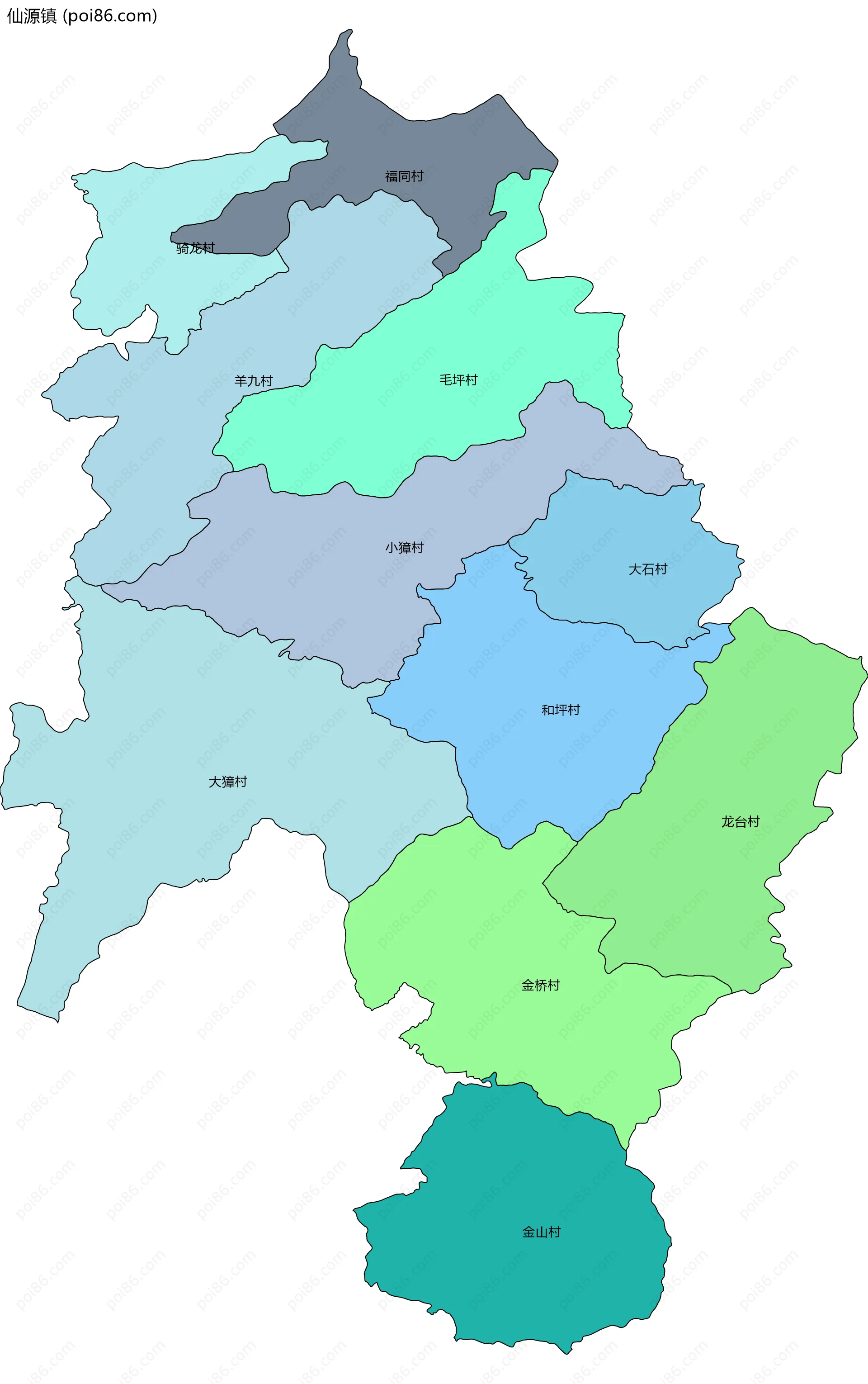 仙源镇边界地图(五级行政区划)