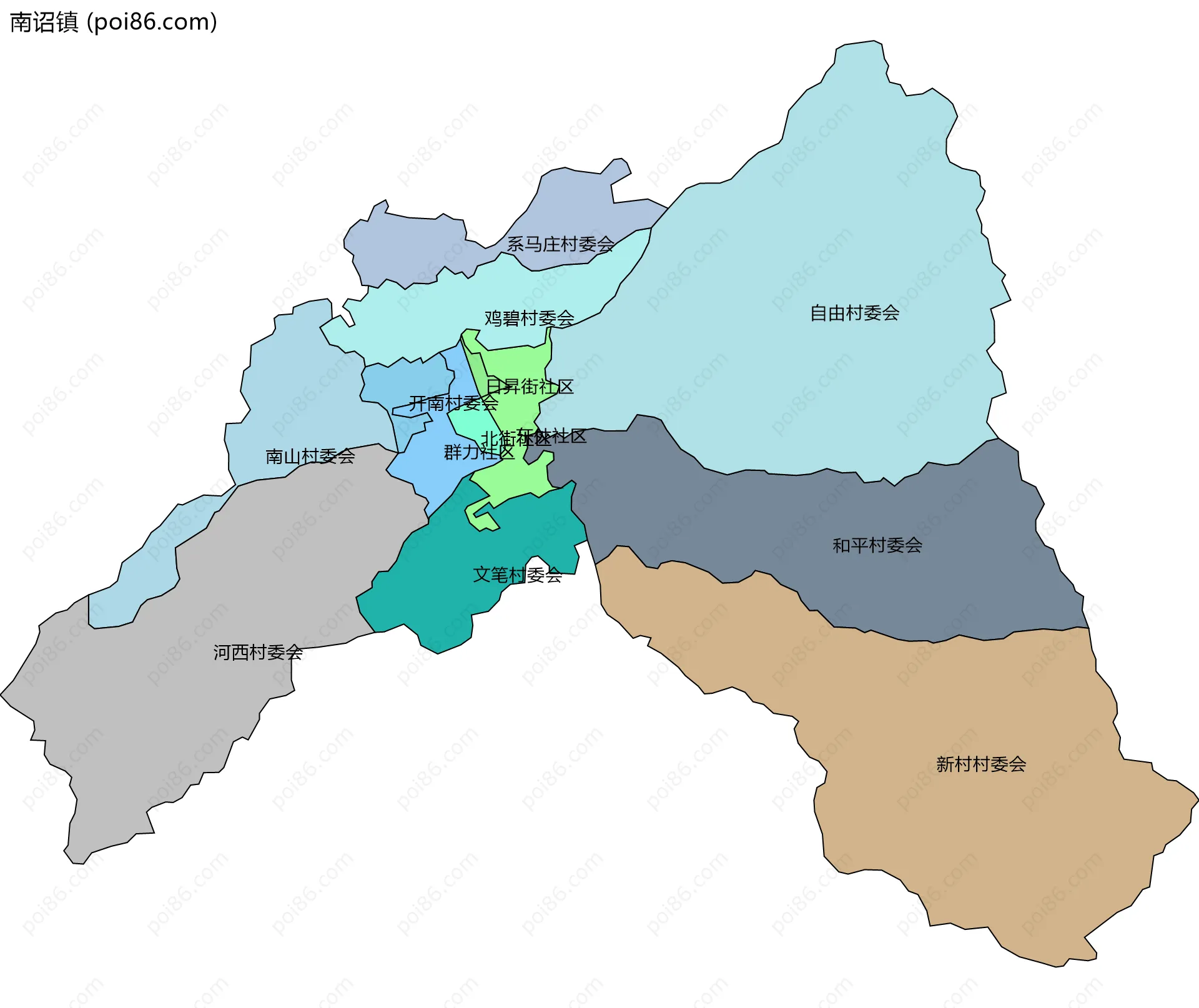 南诏镇边界地图(五级行政区划)