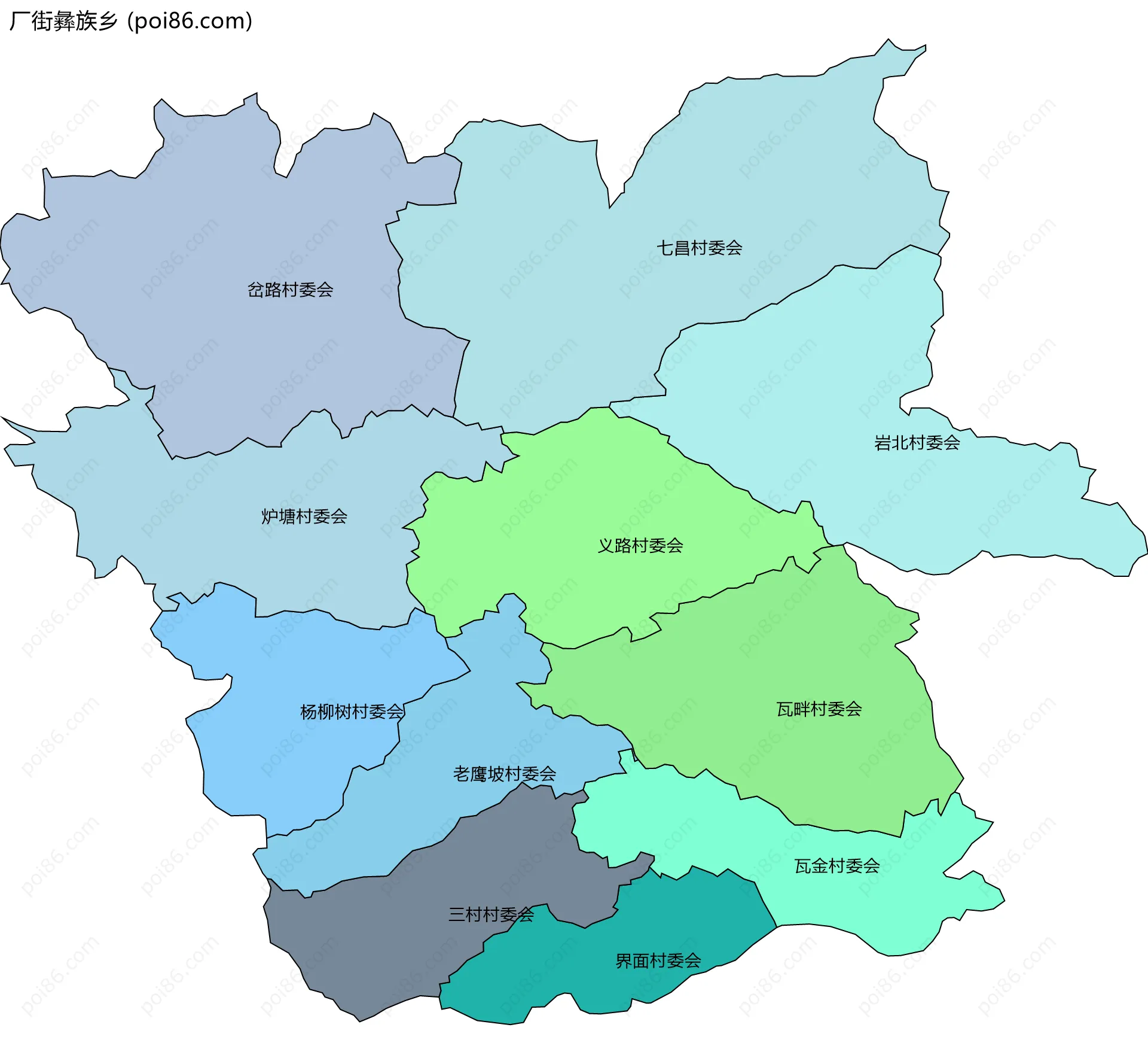 厂街彝族乡边界地图(五级行政区划)