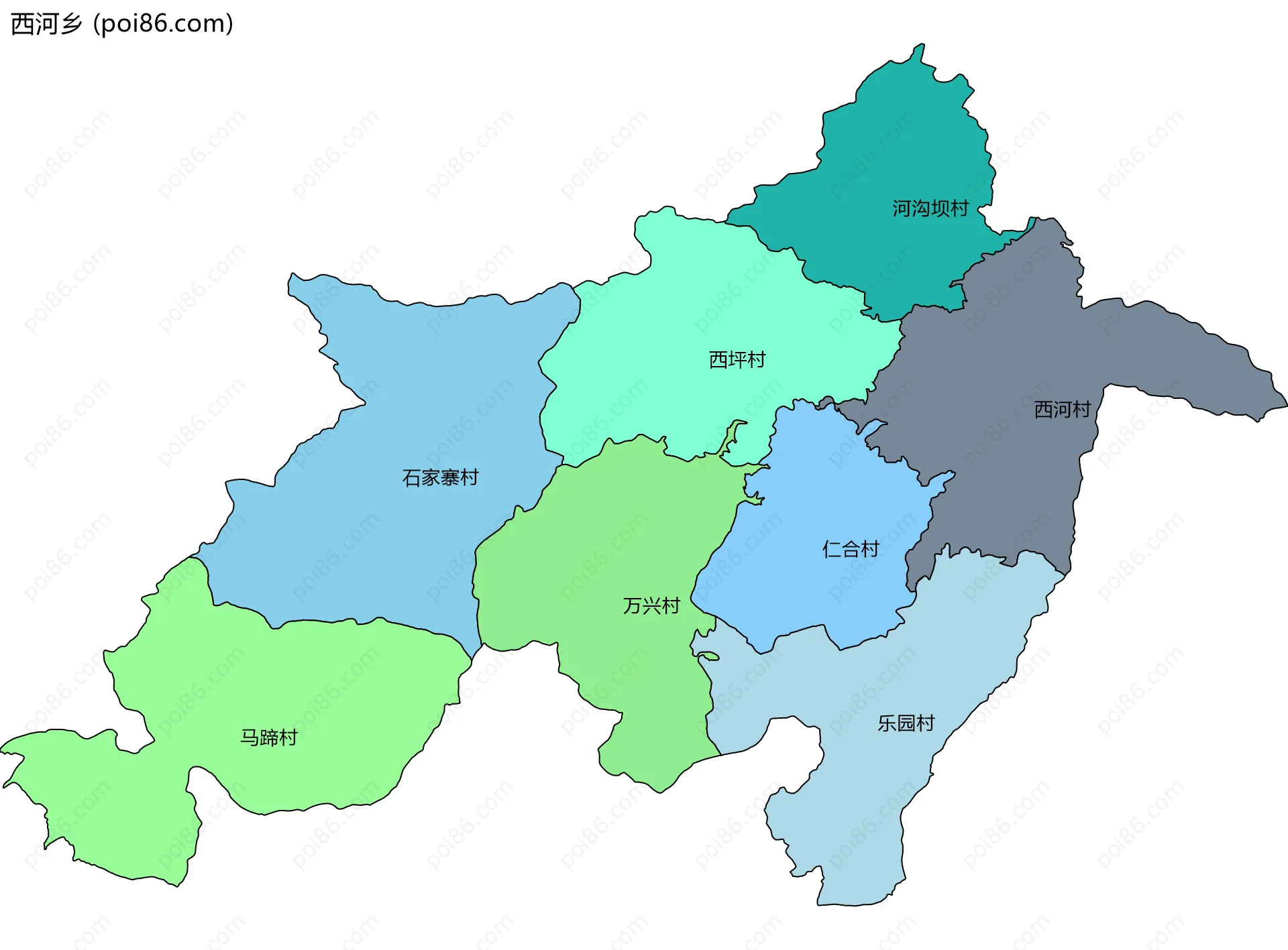 西河乡边界地图(五级行政区划)