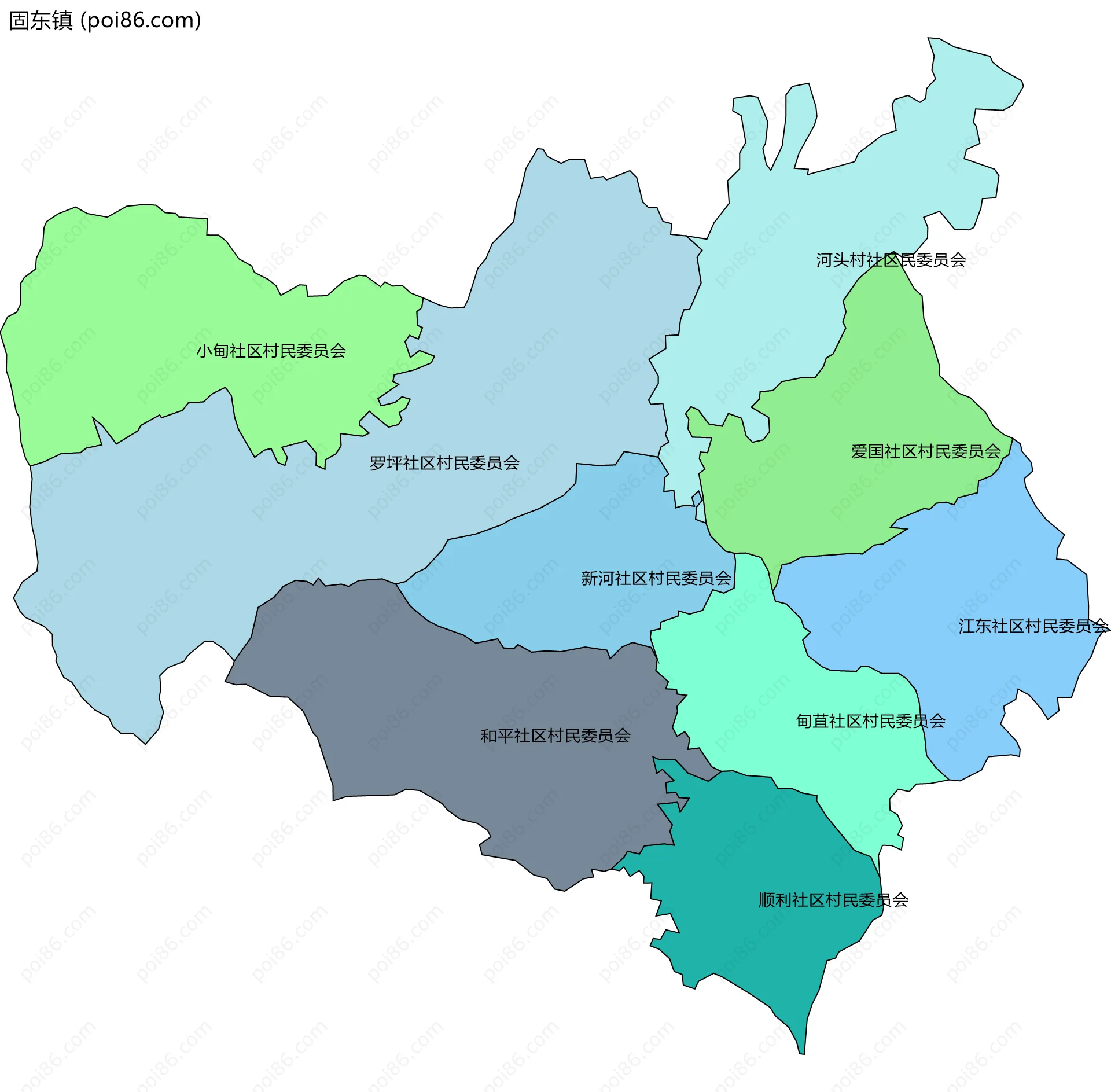 固东镇边界地图(五级行政区划)