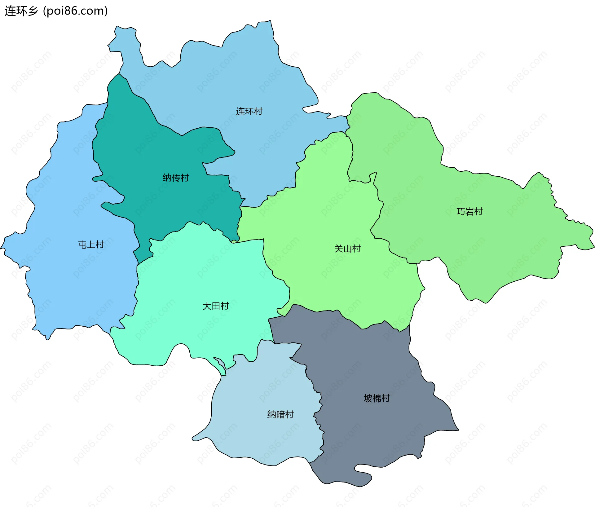 连环乡边界地图(五级行政区划)
