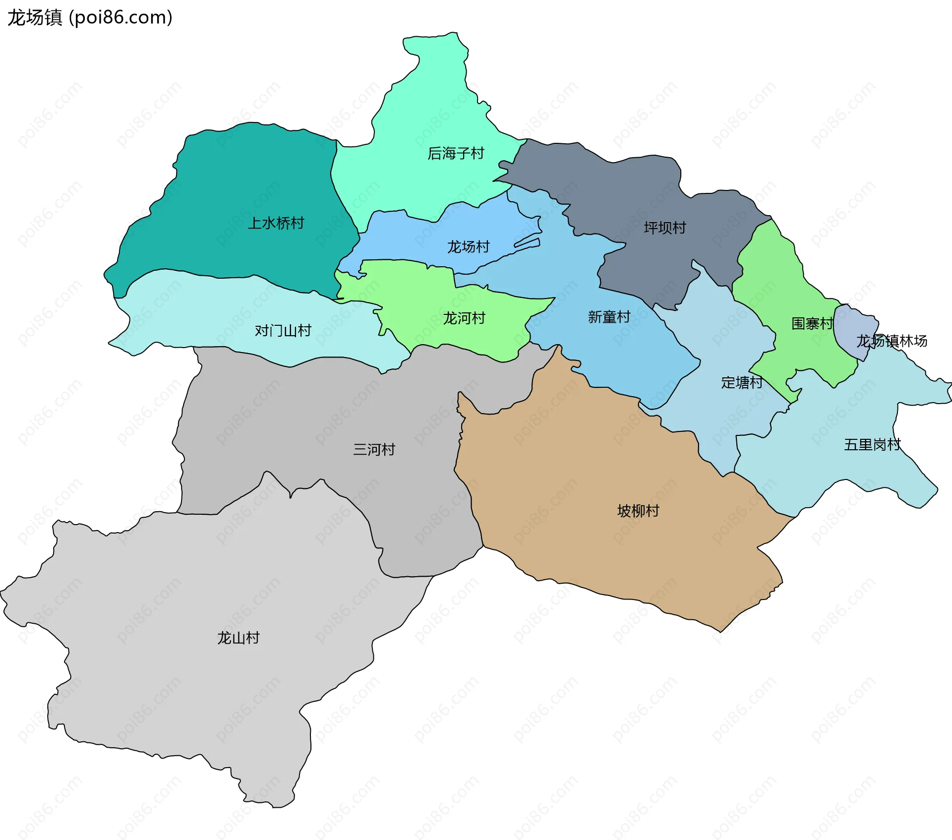 龙场镇边界地图(五级行政区划)