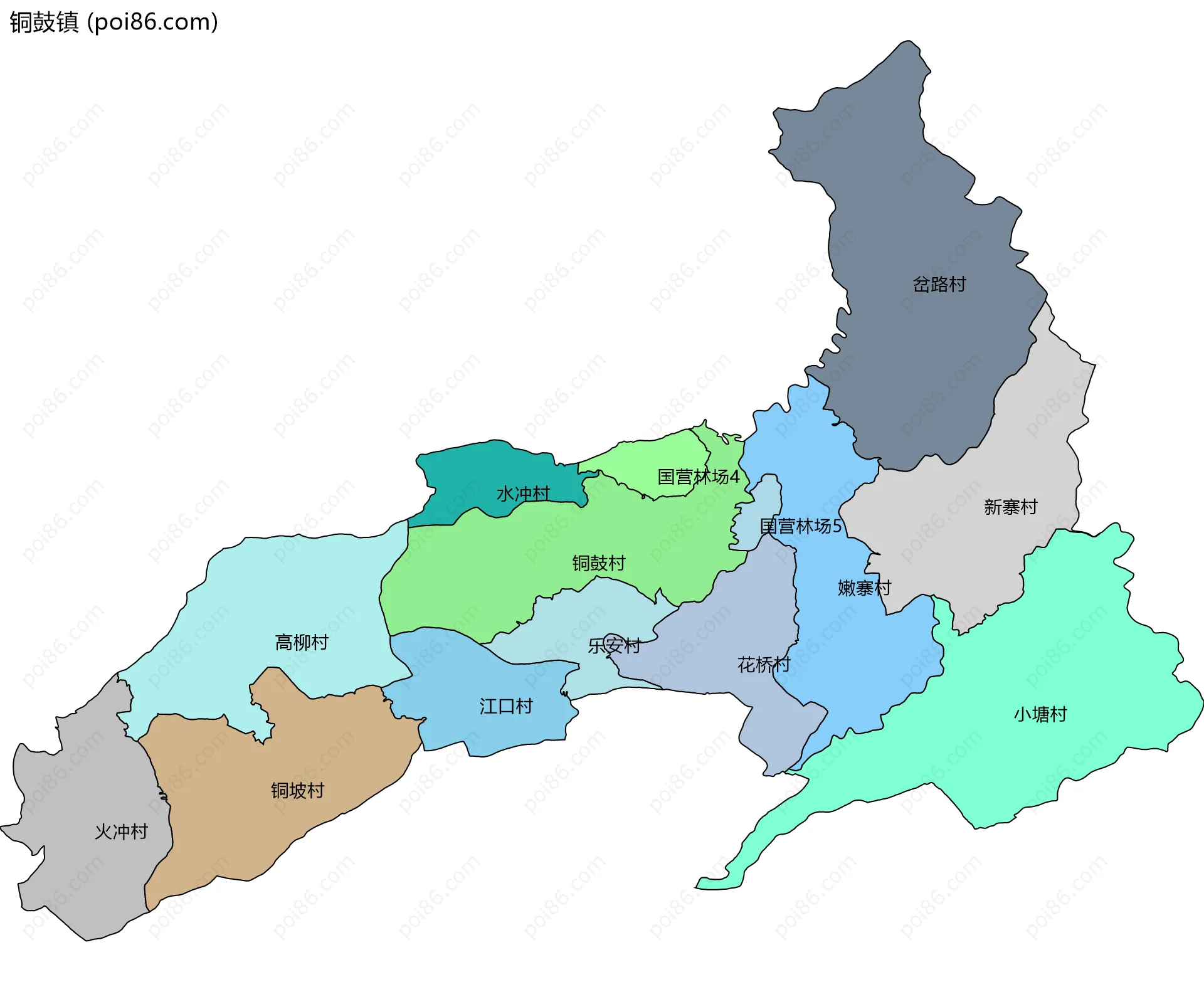 铜鼓镇边界地图(五级行政区划)