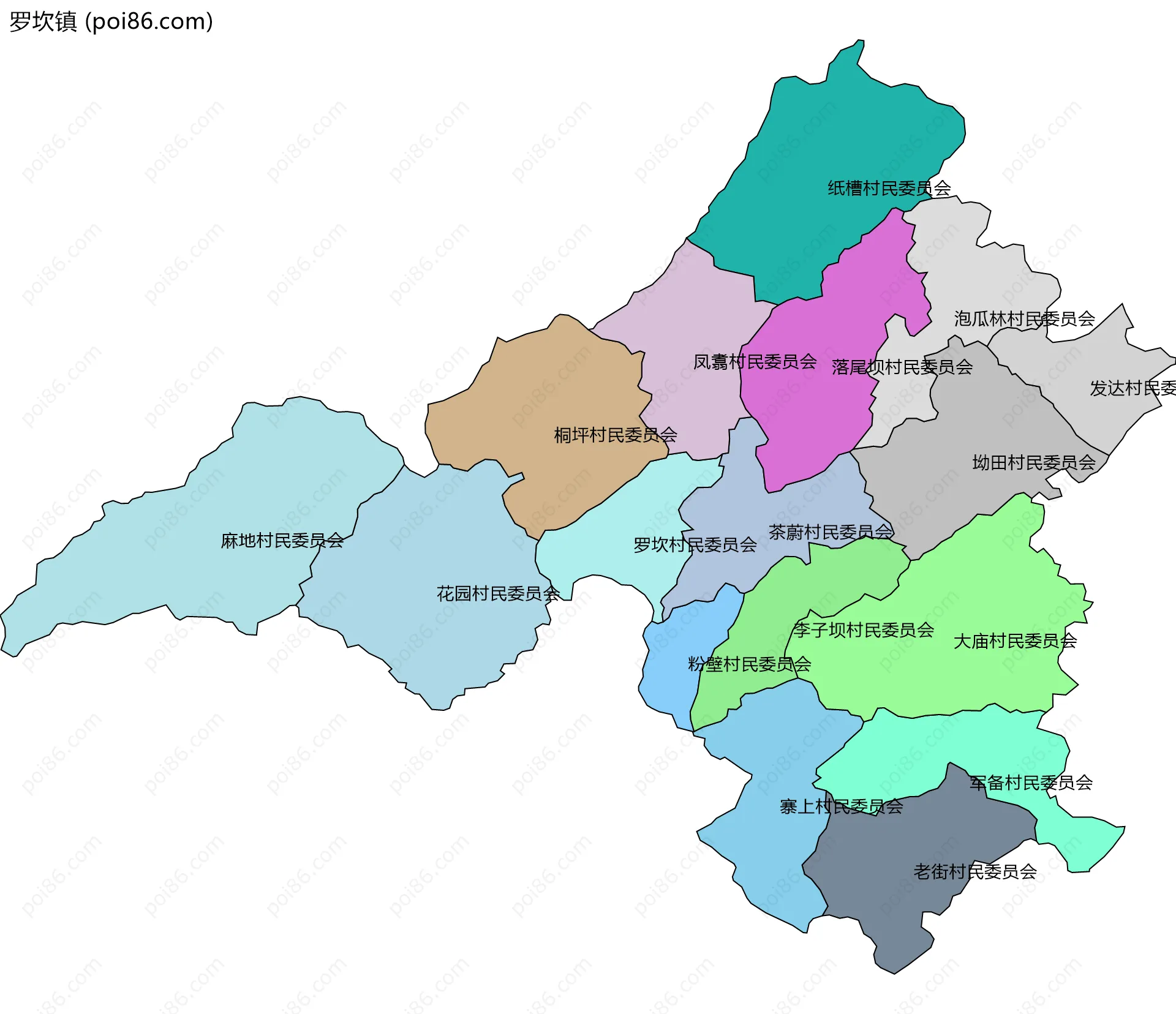 罗坎镇边界地图(五级行政区划)