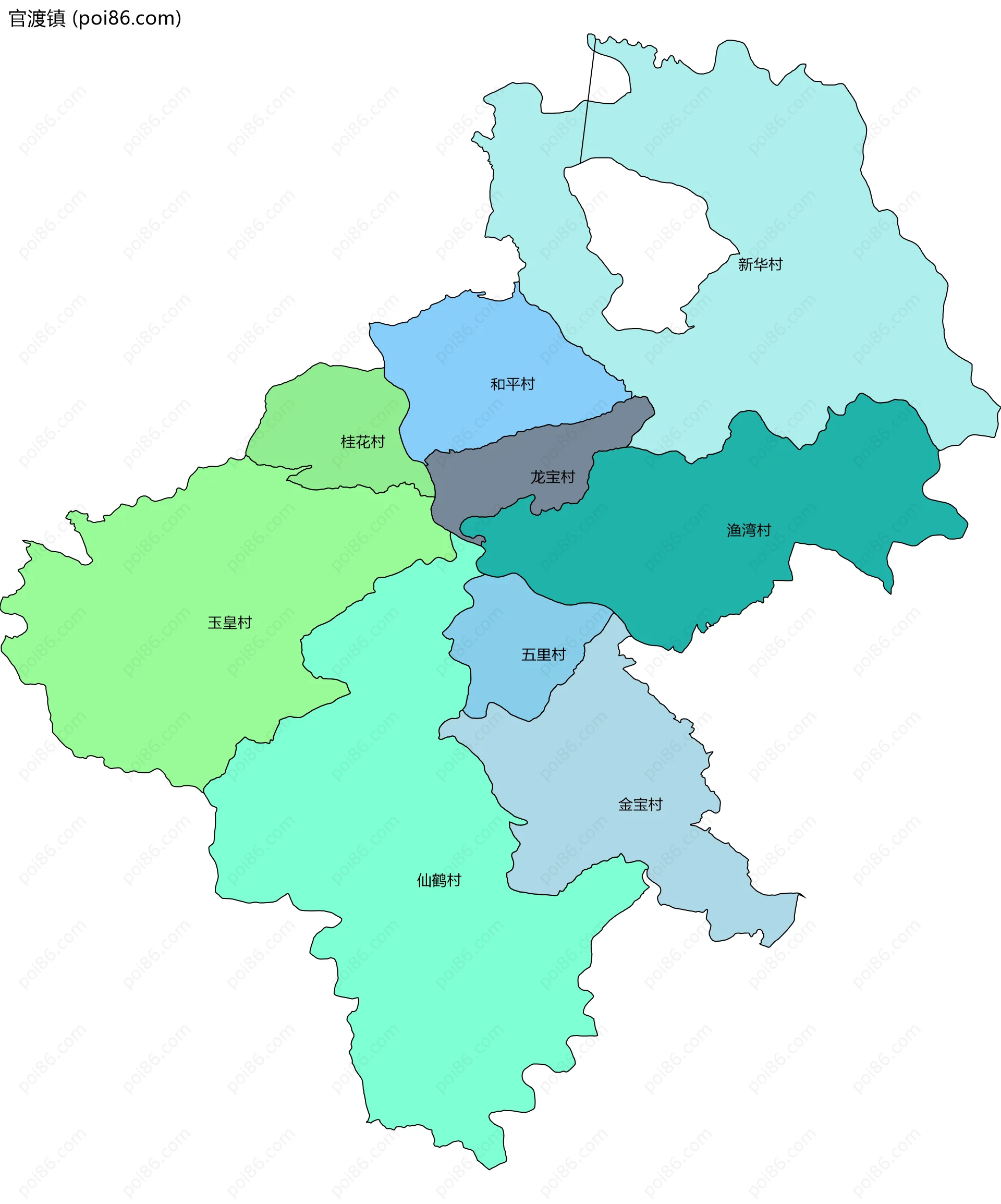 官渡镇边界地图(五级行政区划)