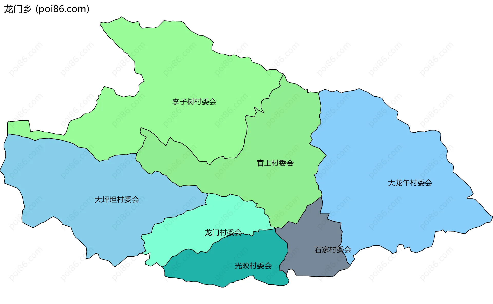 龙门乡边界地图(五级行政区划)