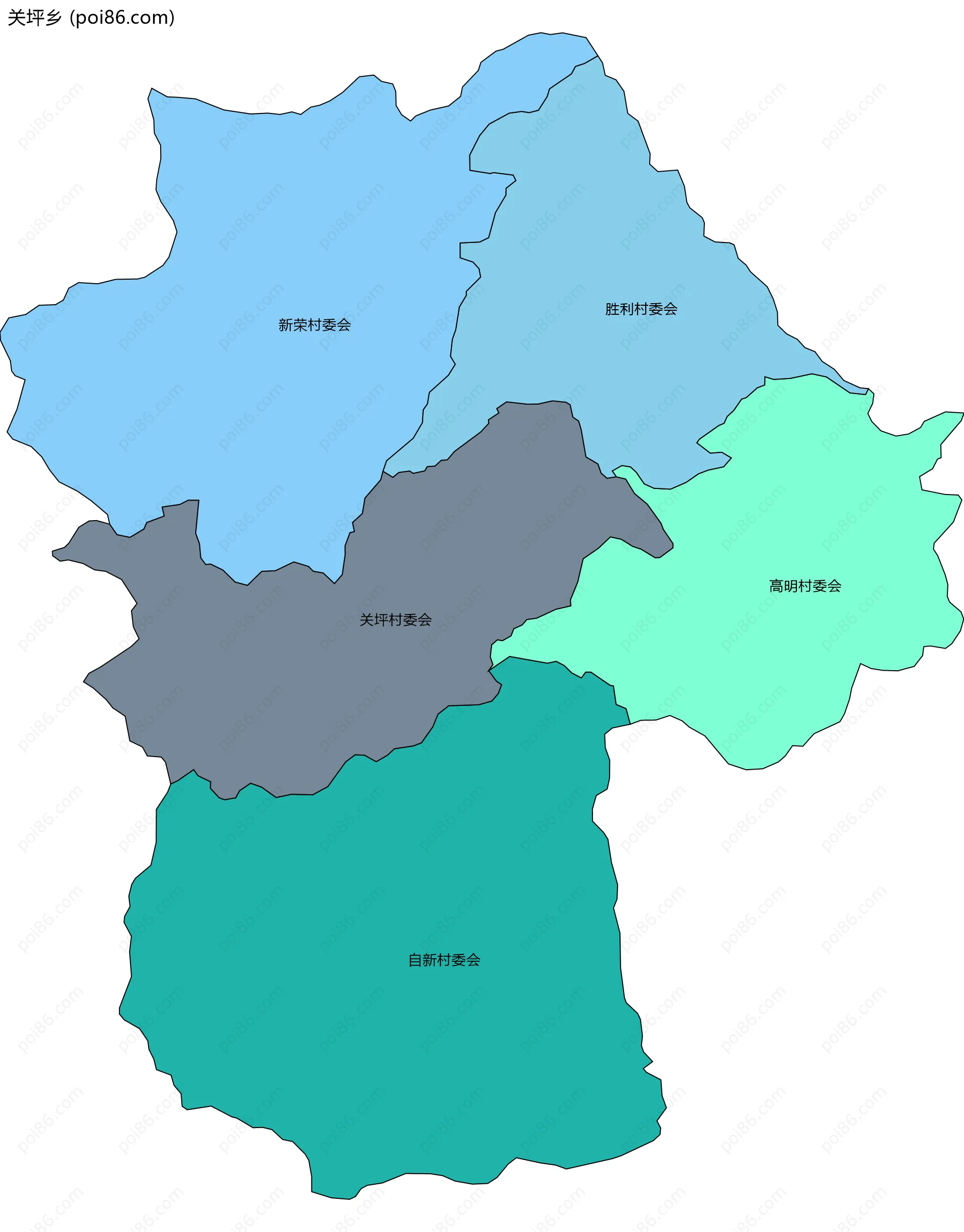 关坪乡边界地图(五级行政区划)