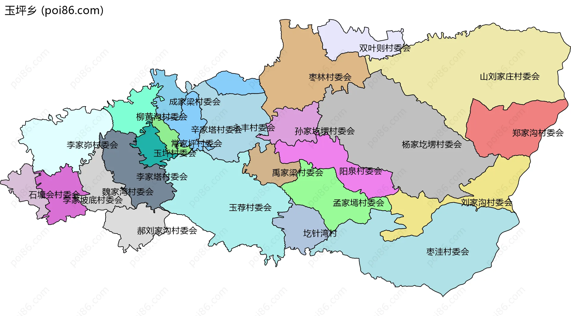 玉坪乡边界地图(五级行政区划)