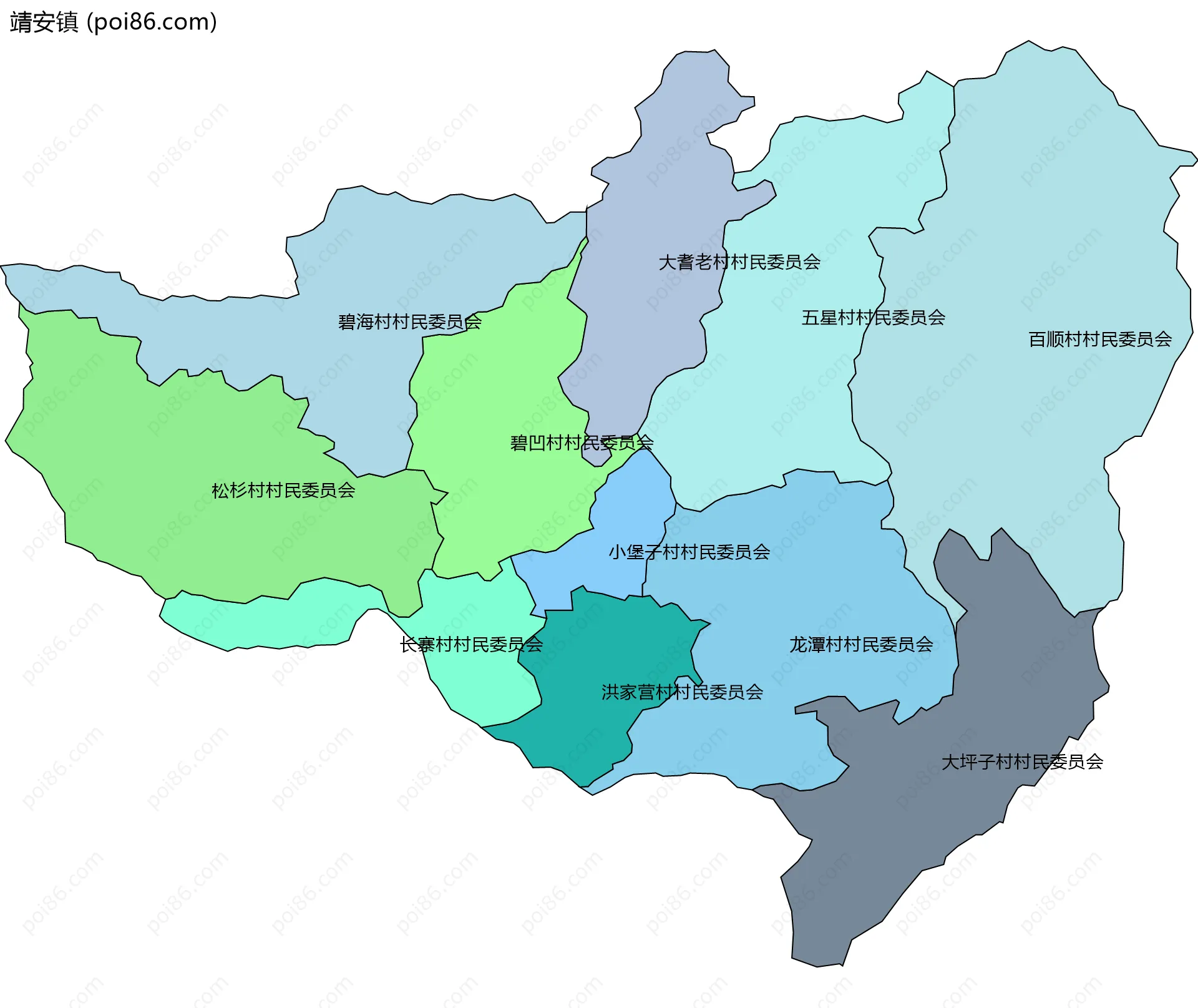 靖安镇边界地图(五级行政区划)
