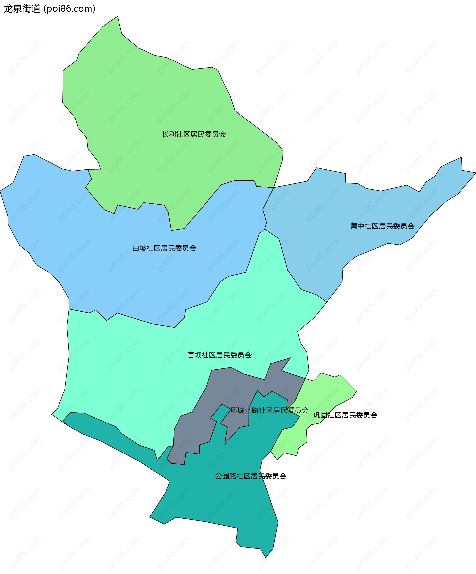 龙泉街道边界地图(五级行政区划)