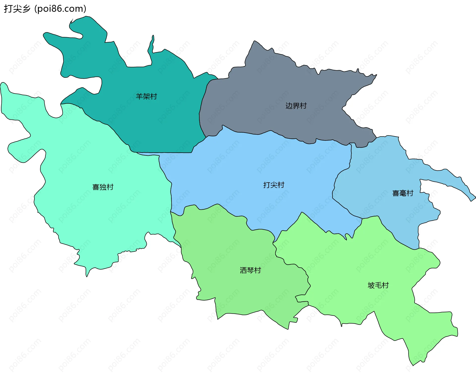 打尖乡边界地图(五级行政区划)