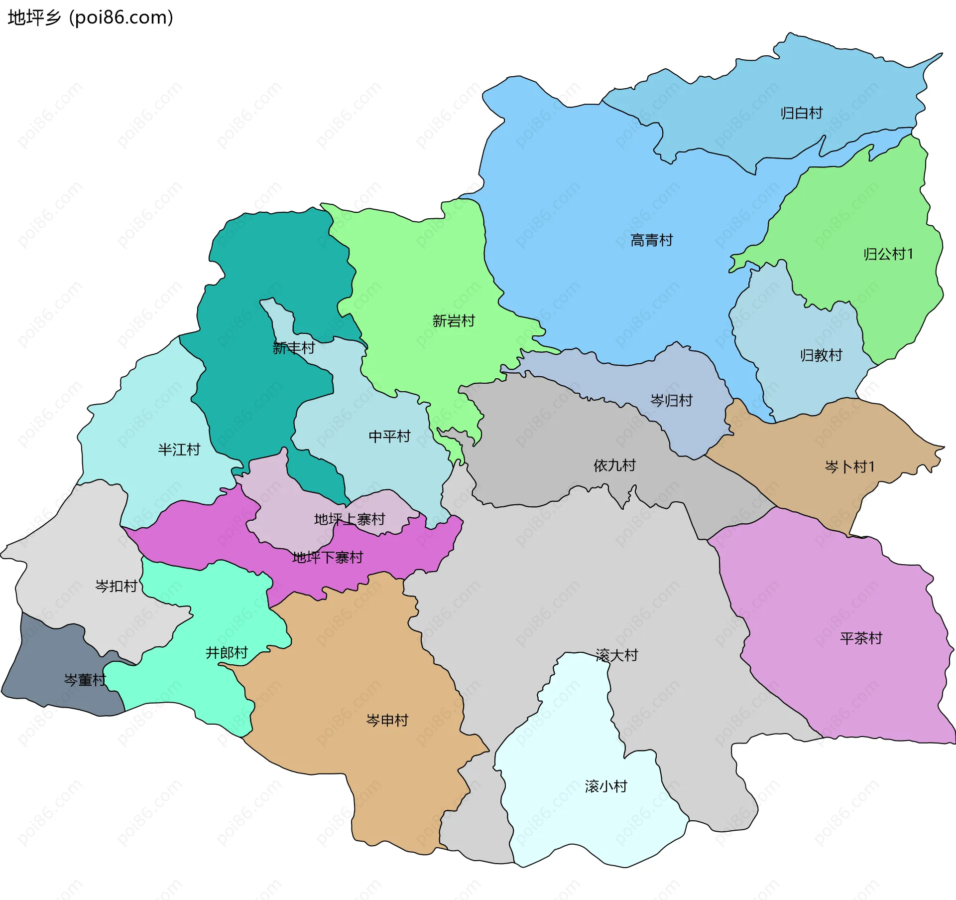 地坪乡边界地图(五级行政区划)