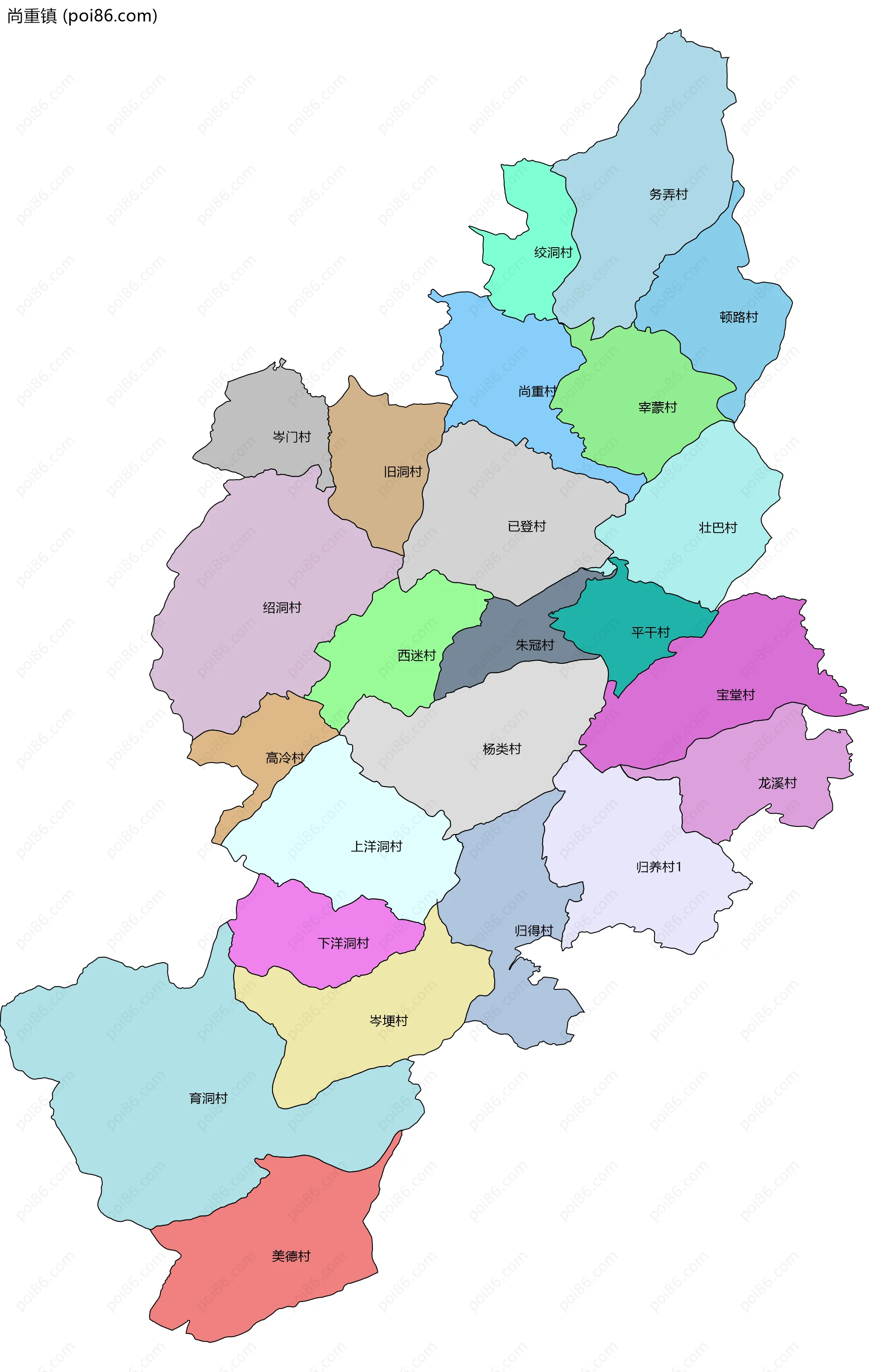 尚重镇边界地图(五级行政区划)