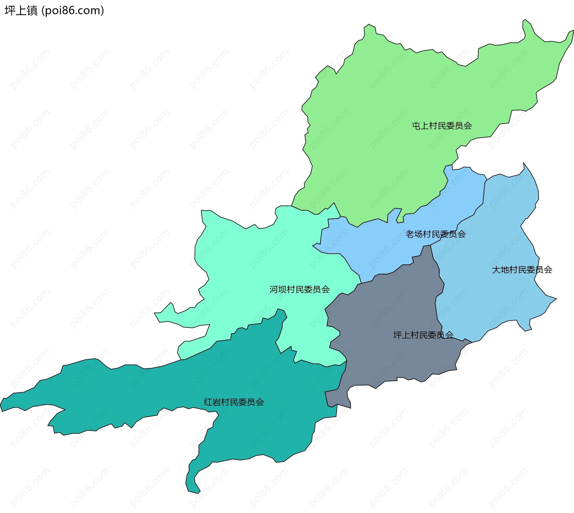 坪上镇边界地图(五级行政区划)
