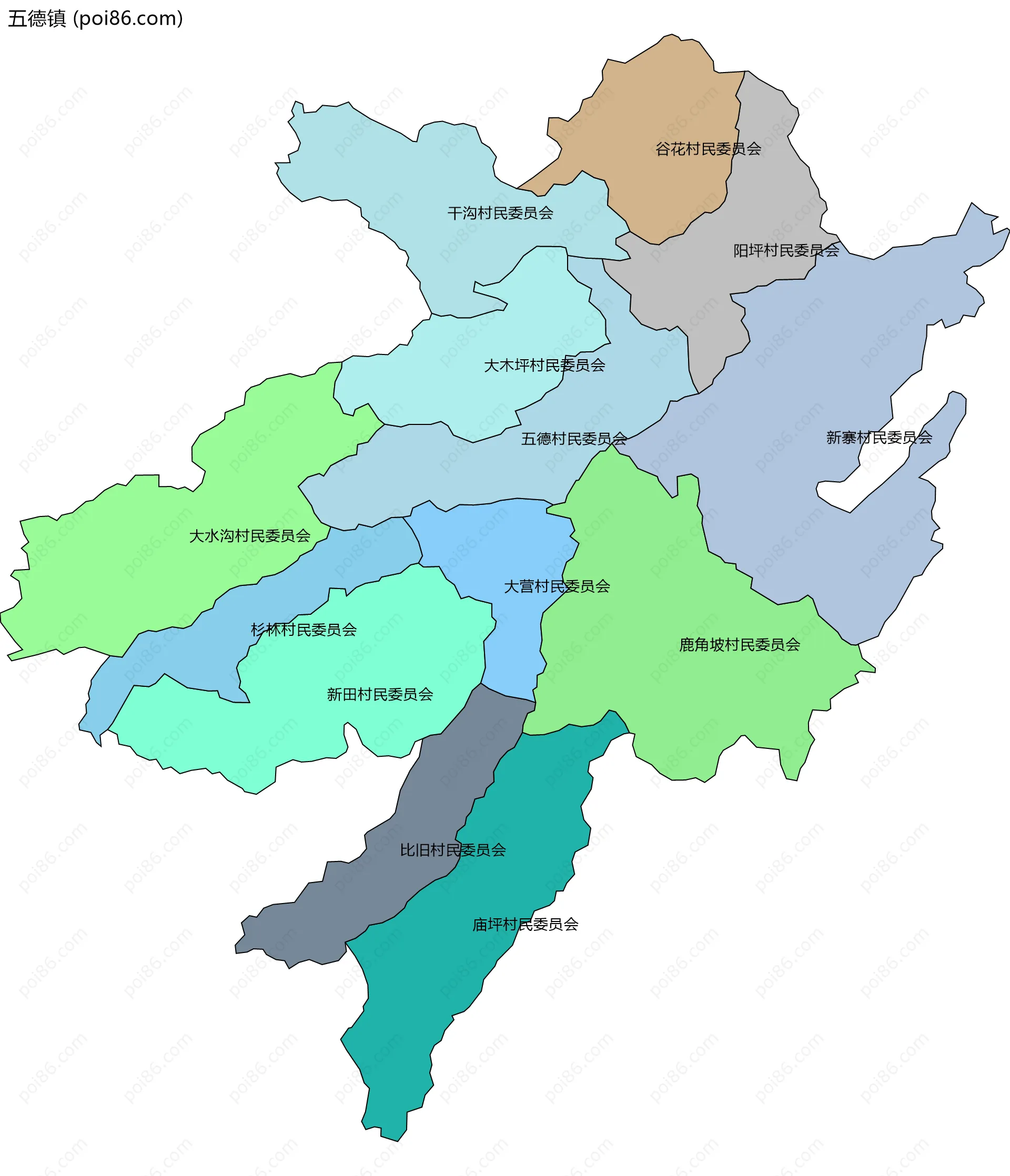 五德镇边界地图(五级行政区划)