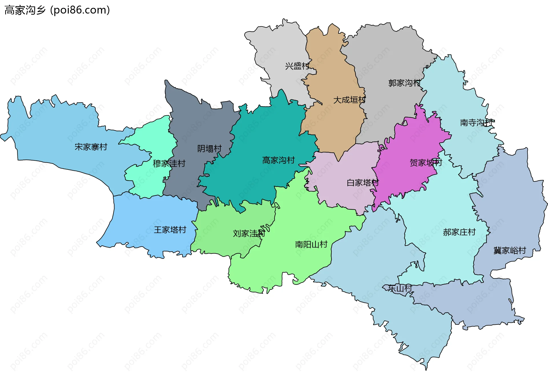 高家沟乡边界地图(五级行政区划)