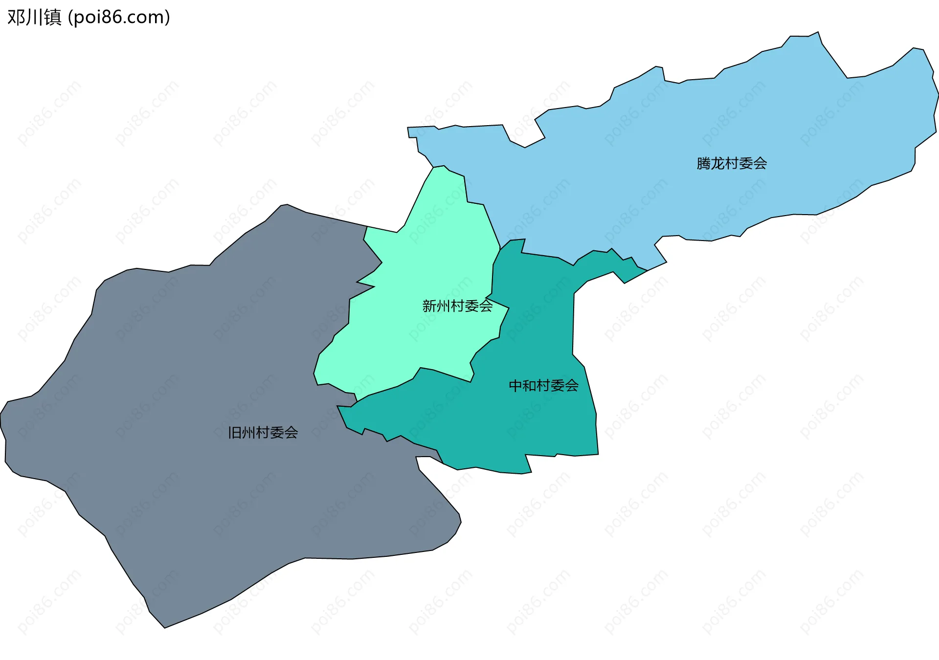 邓川镇边界地图(五级行政区划)
