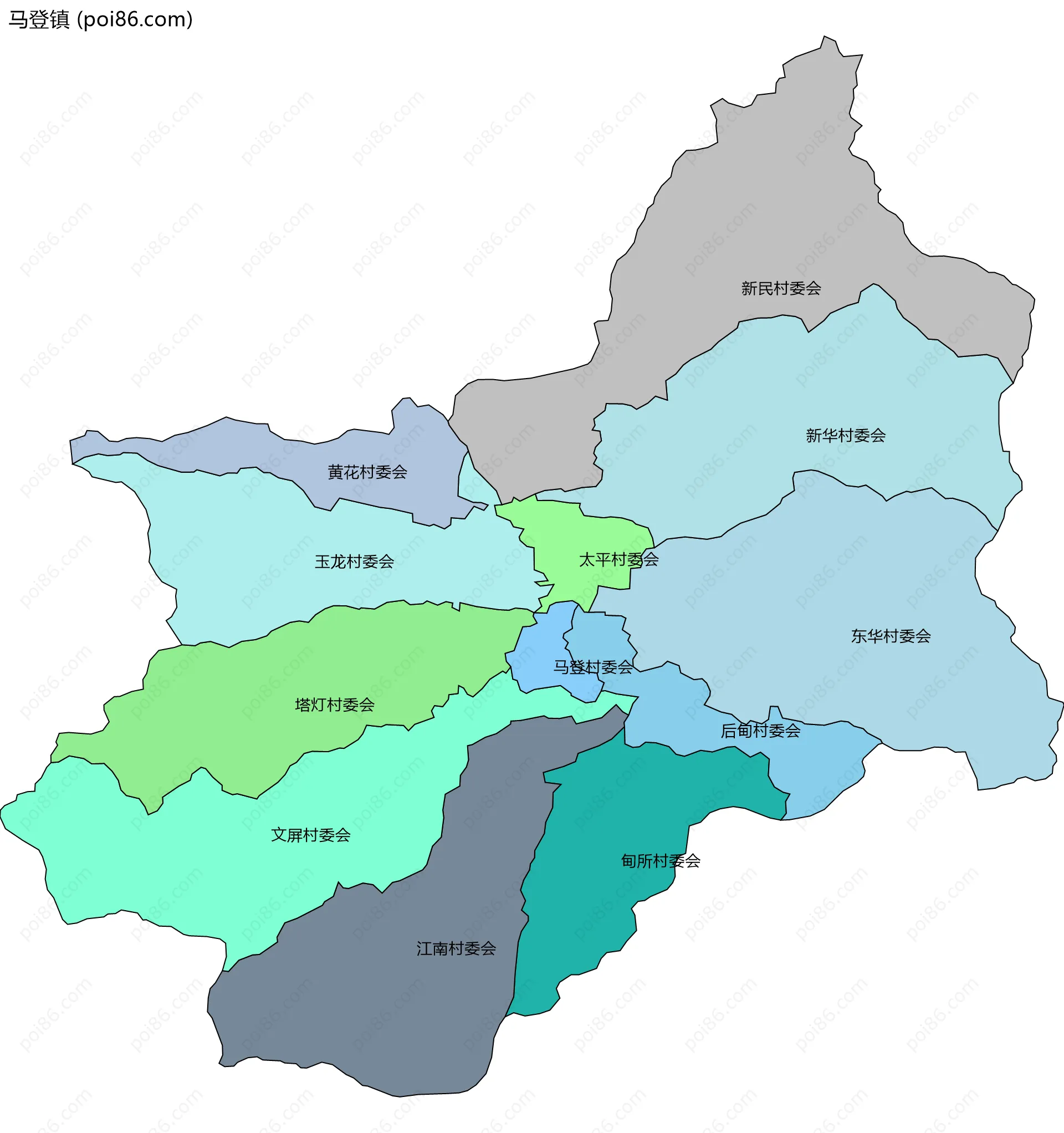 马登镇边界地图(五级行政区划)