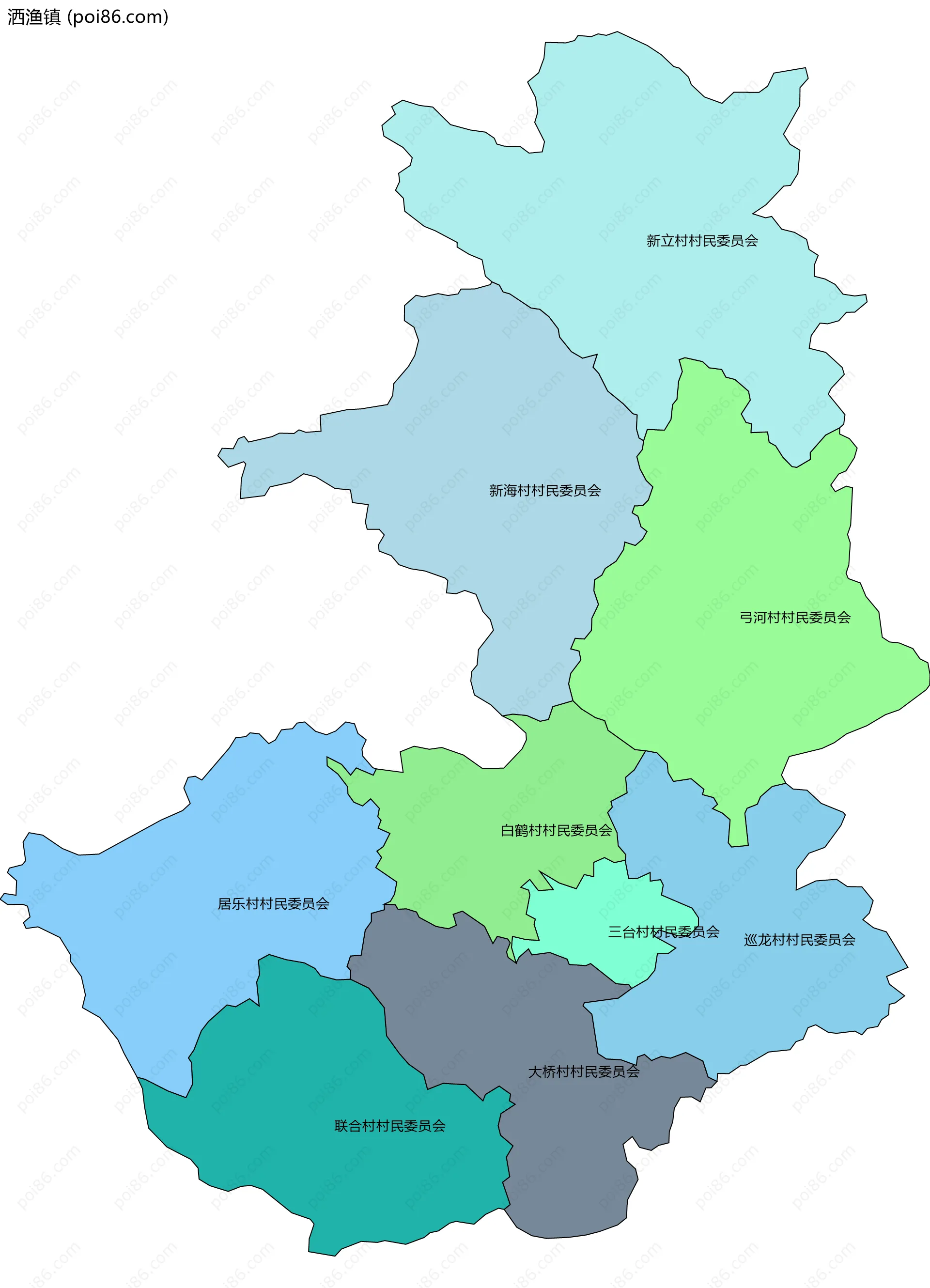 洒渔镇边界地图(五级行政区划)
