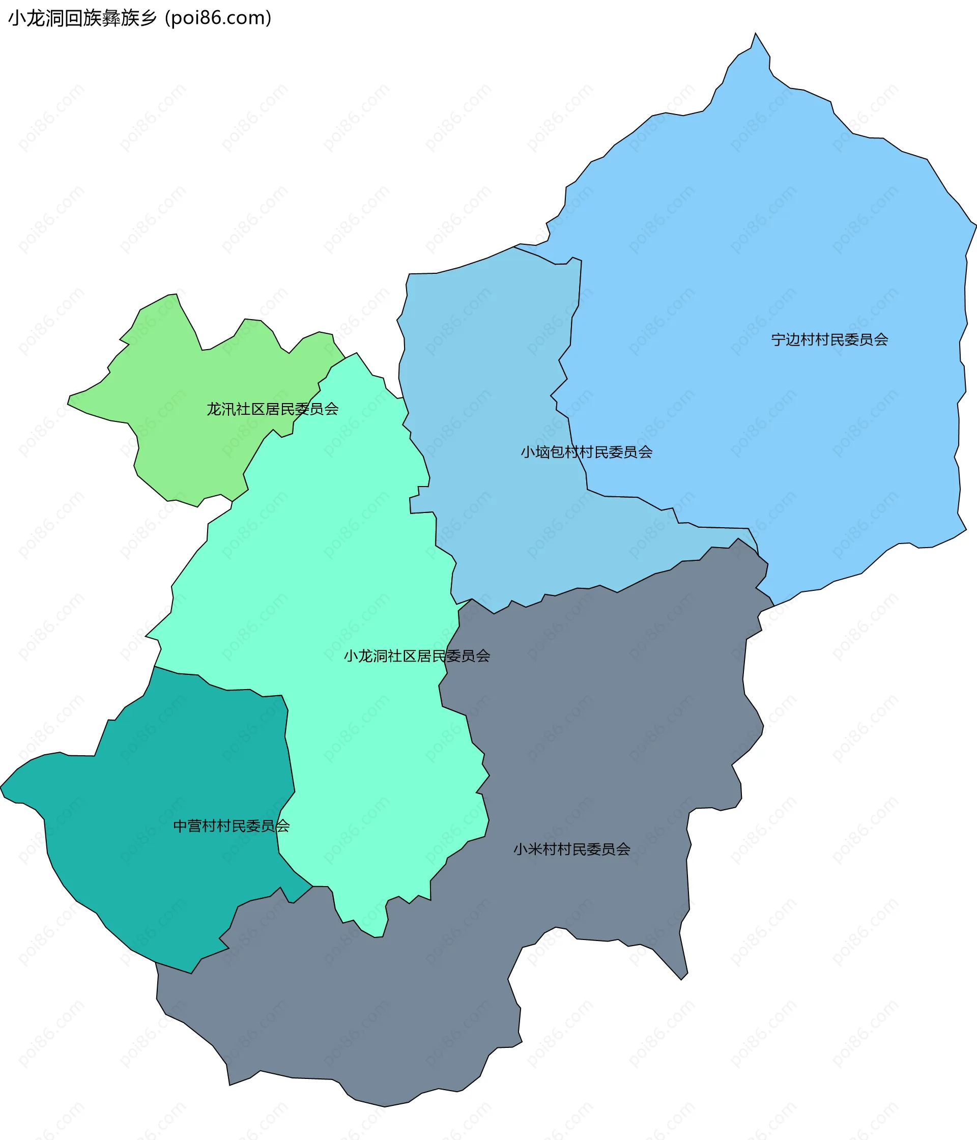小龙洞回族彝族乡边界地图(五级行政区划)
