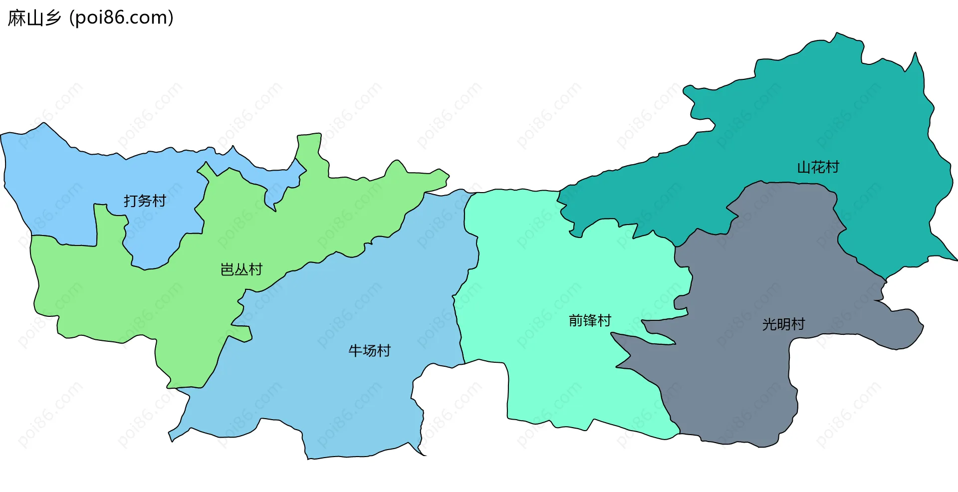 麻山乡边界地图(五级行政区划)