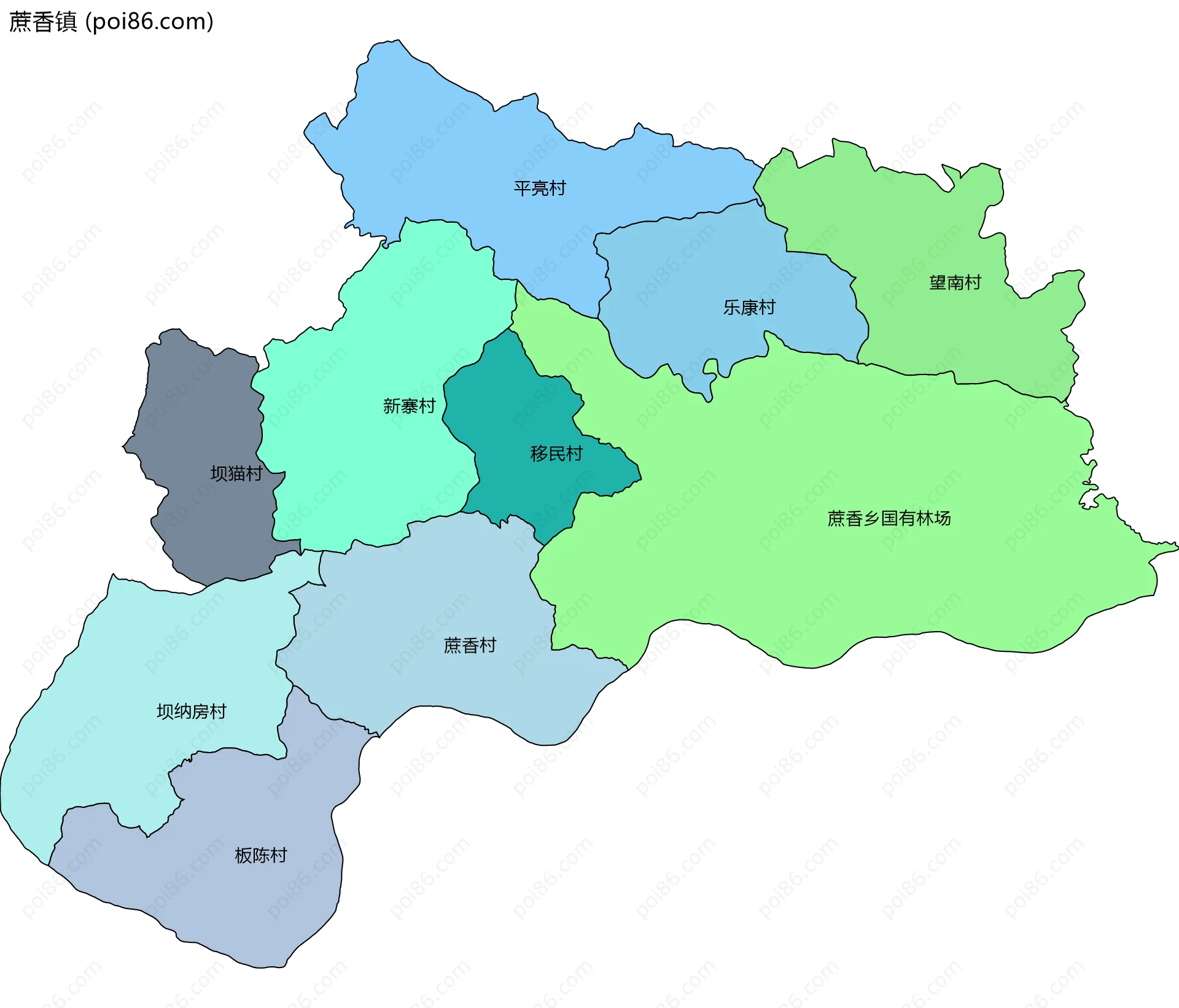 蔗香镇边界地图(五级行政区划)