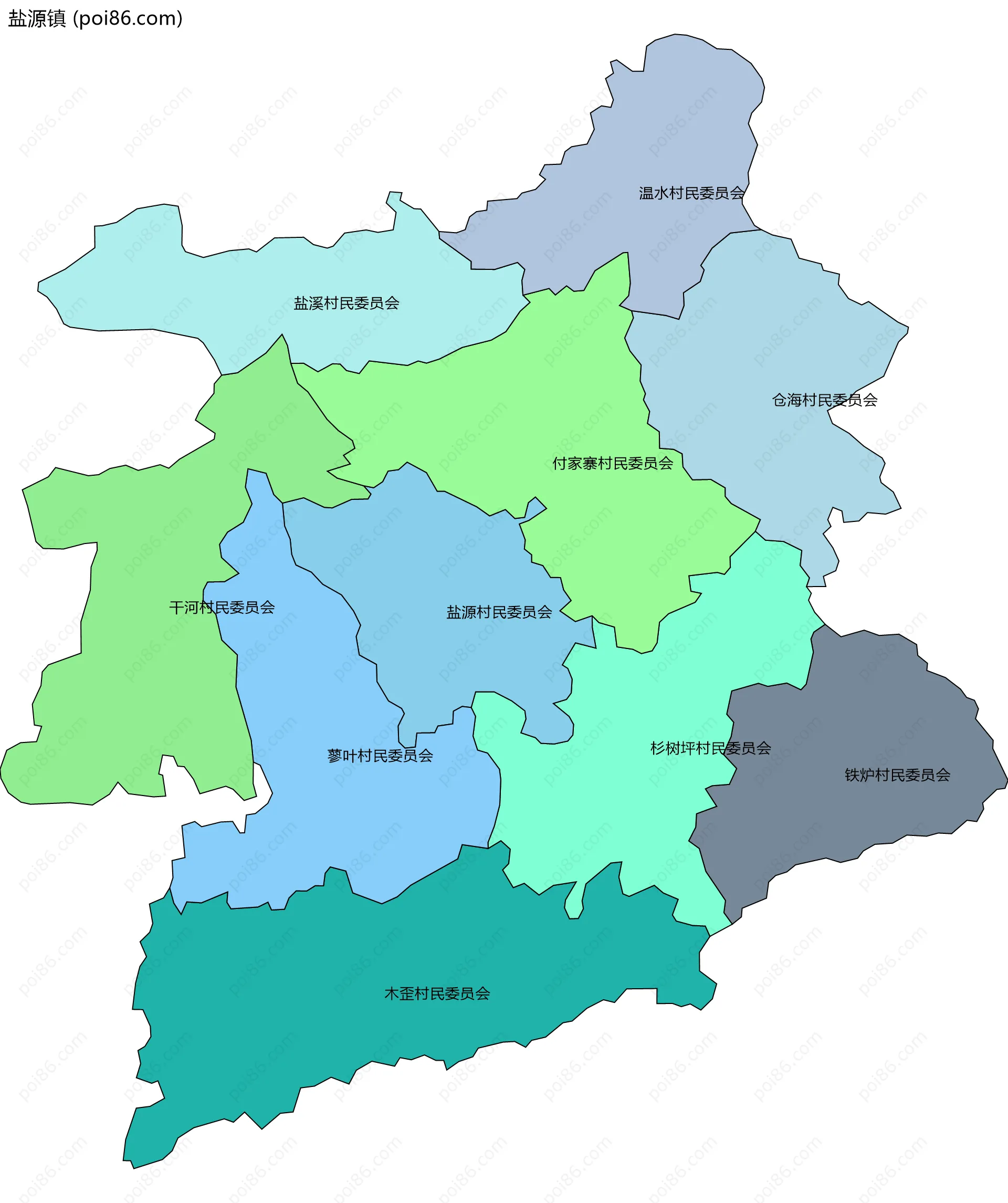 盐源镇边界地图(五级行政区划)