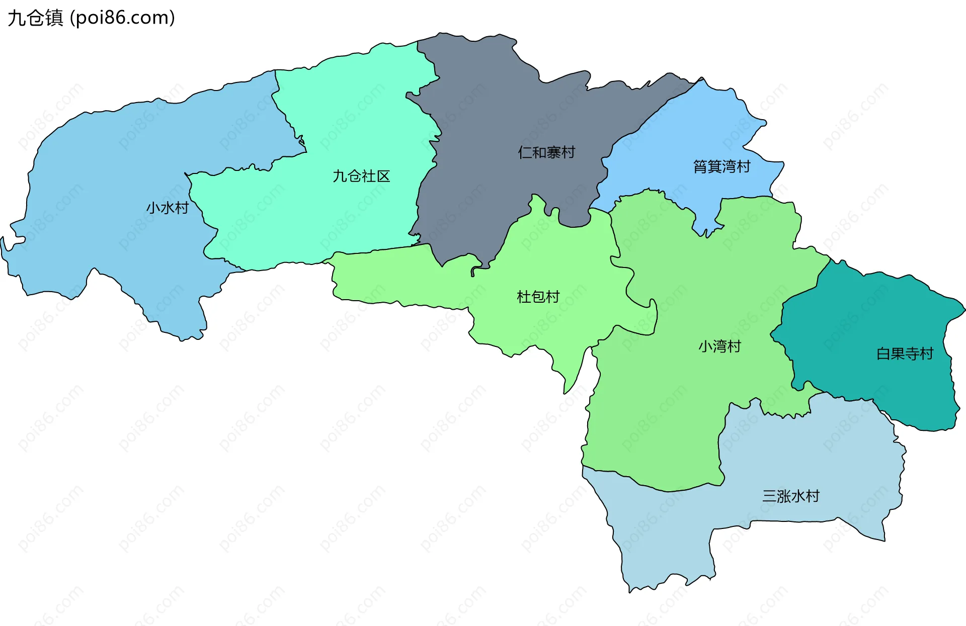 九仓镇边界地图(五级行政区划)