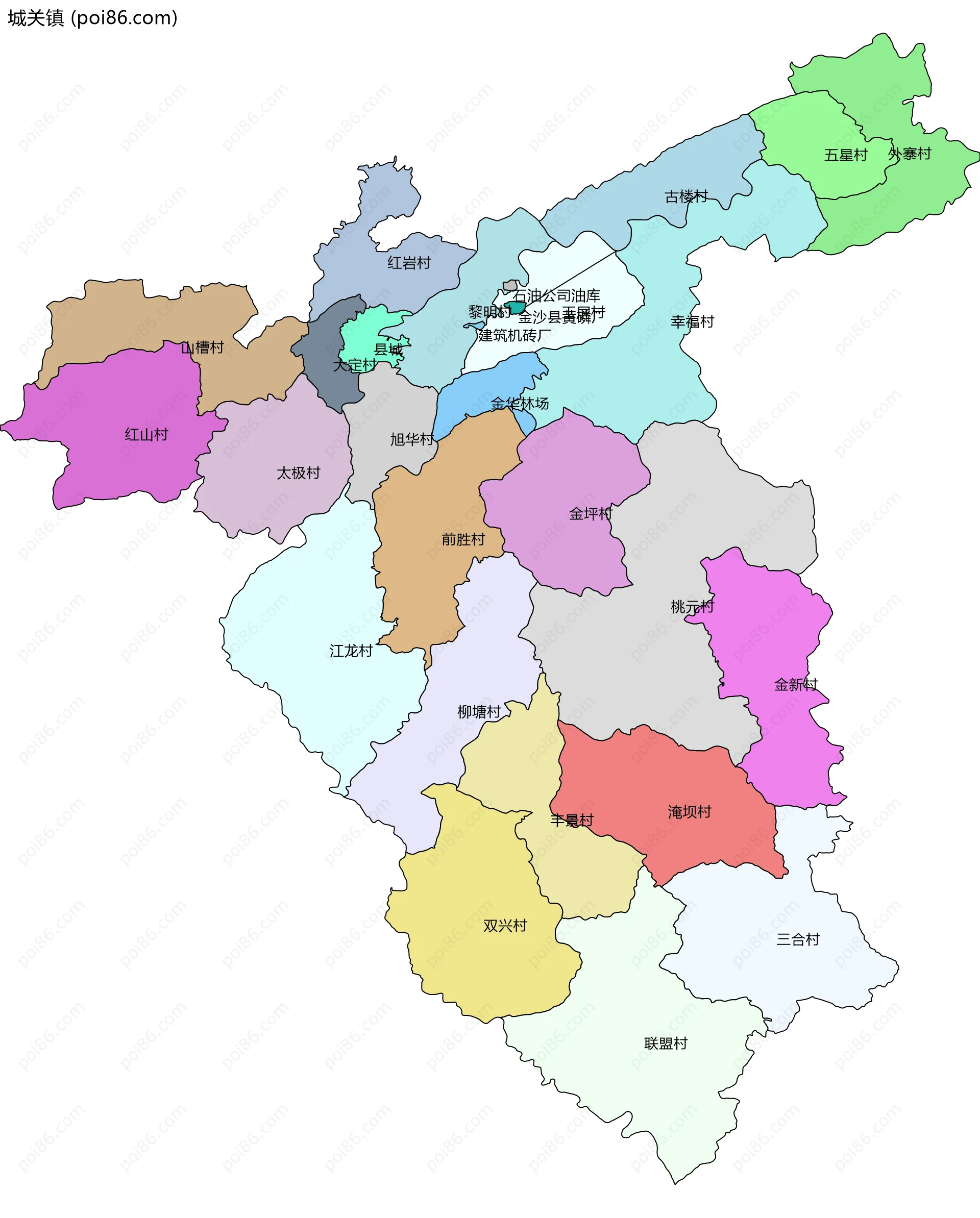 城关镇边界地图(五级行政区划)