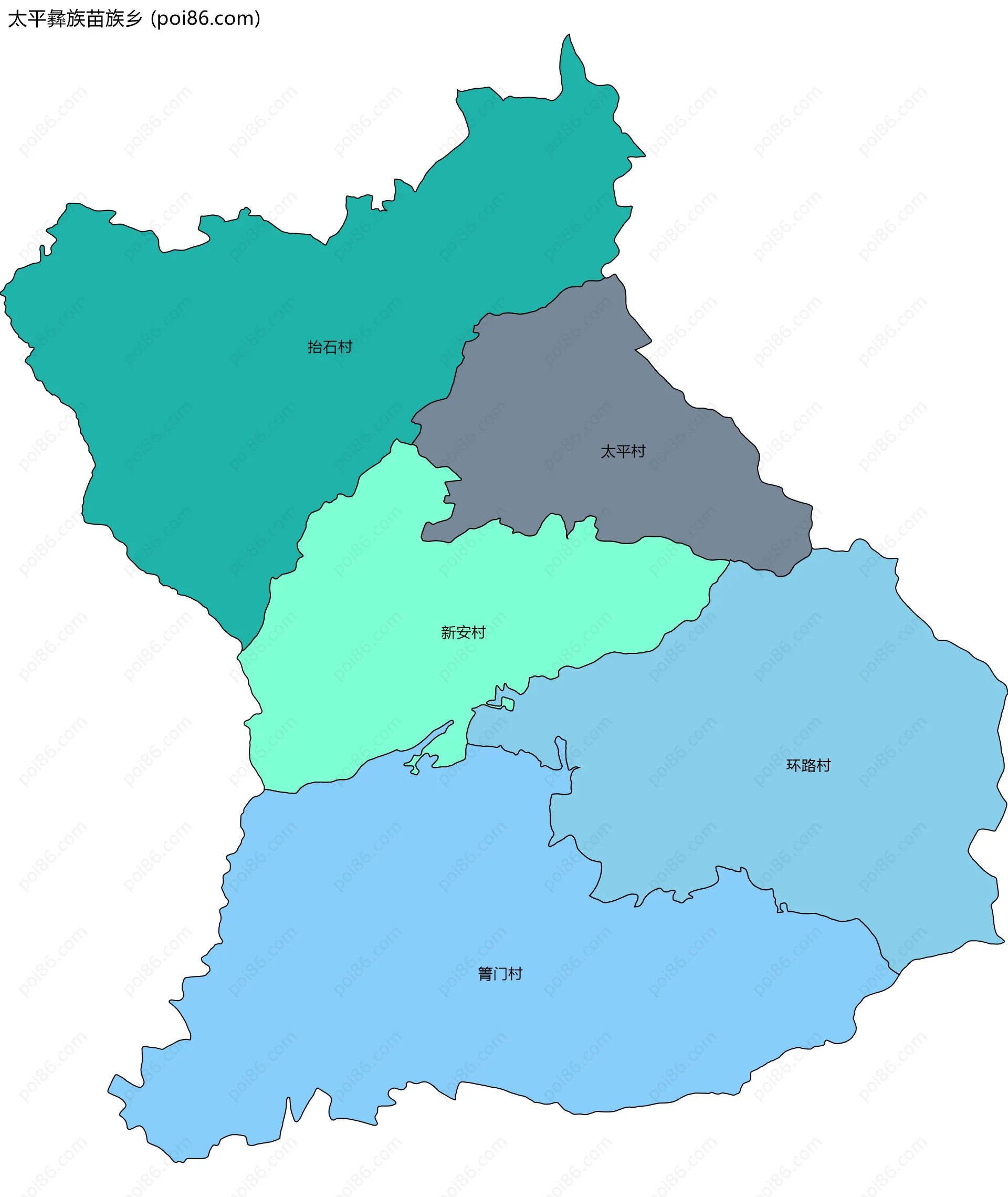 太平彝族苗族乡边界地图(五级行政区划)