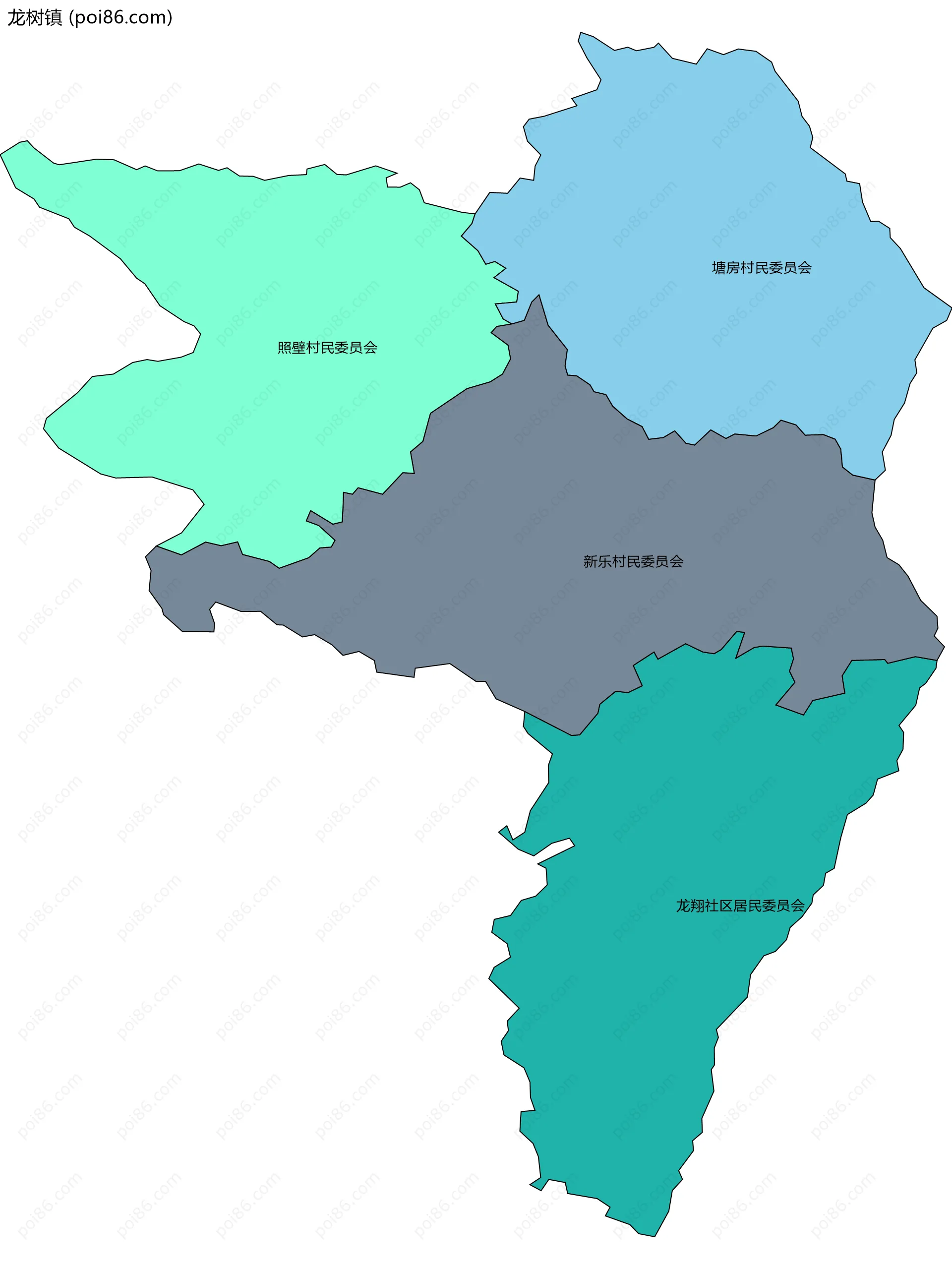 龙树镇边界地图(五级行政区划)