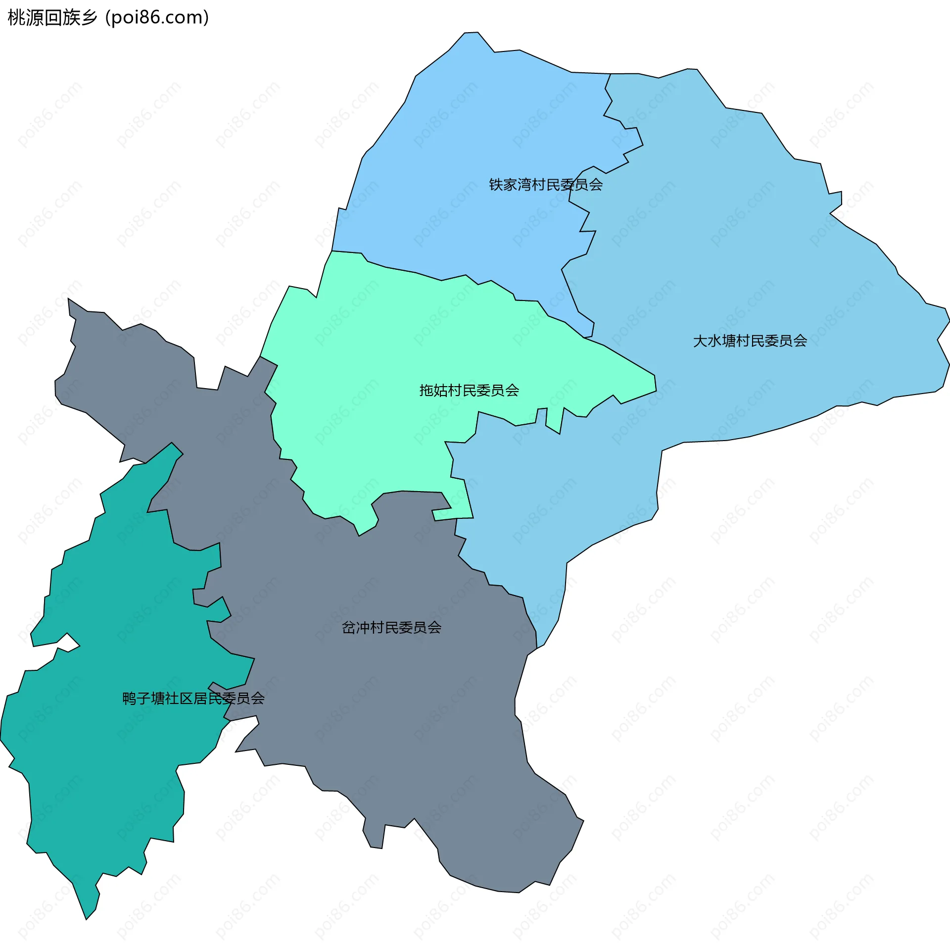 桃源回族乡边界地图(五级行政区划)