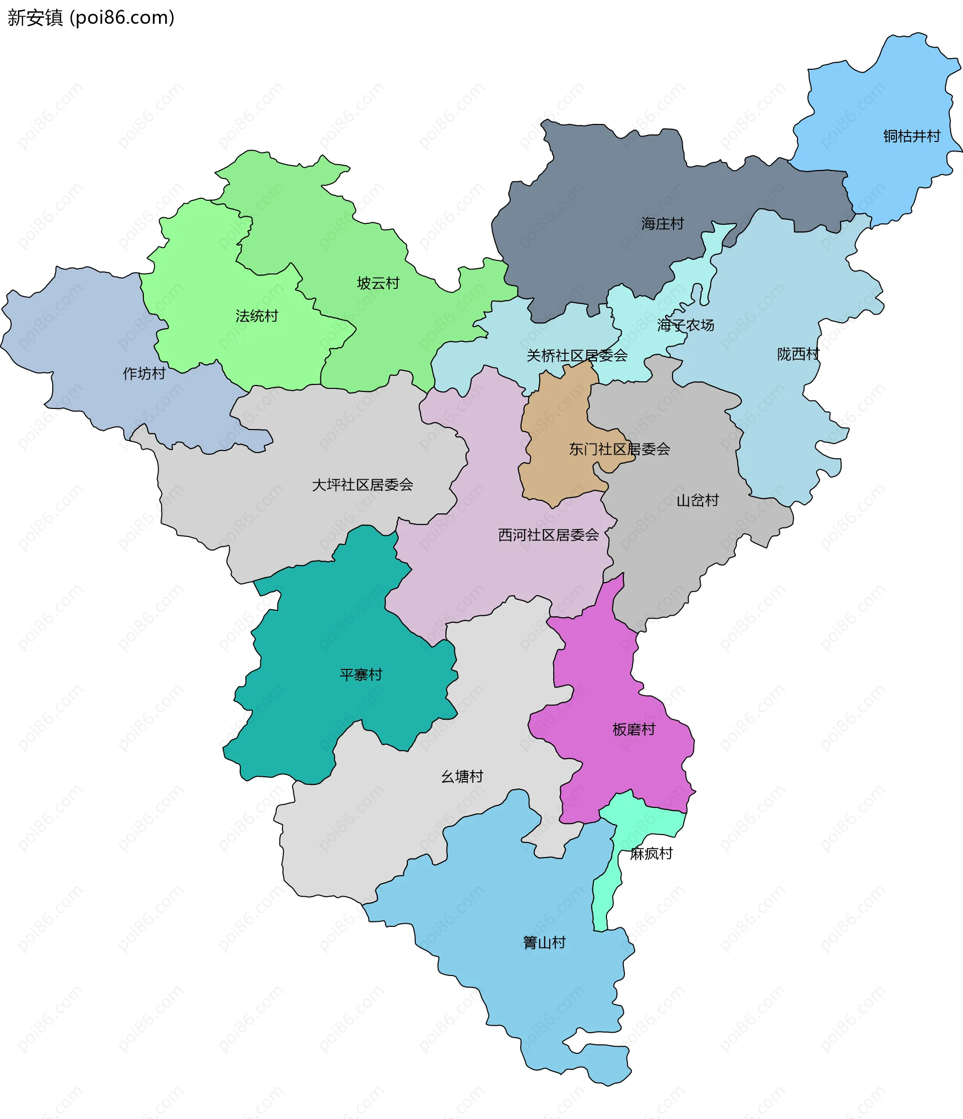 新安镇边界地图(五级行政区划)