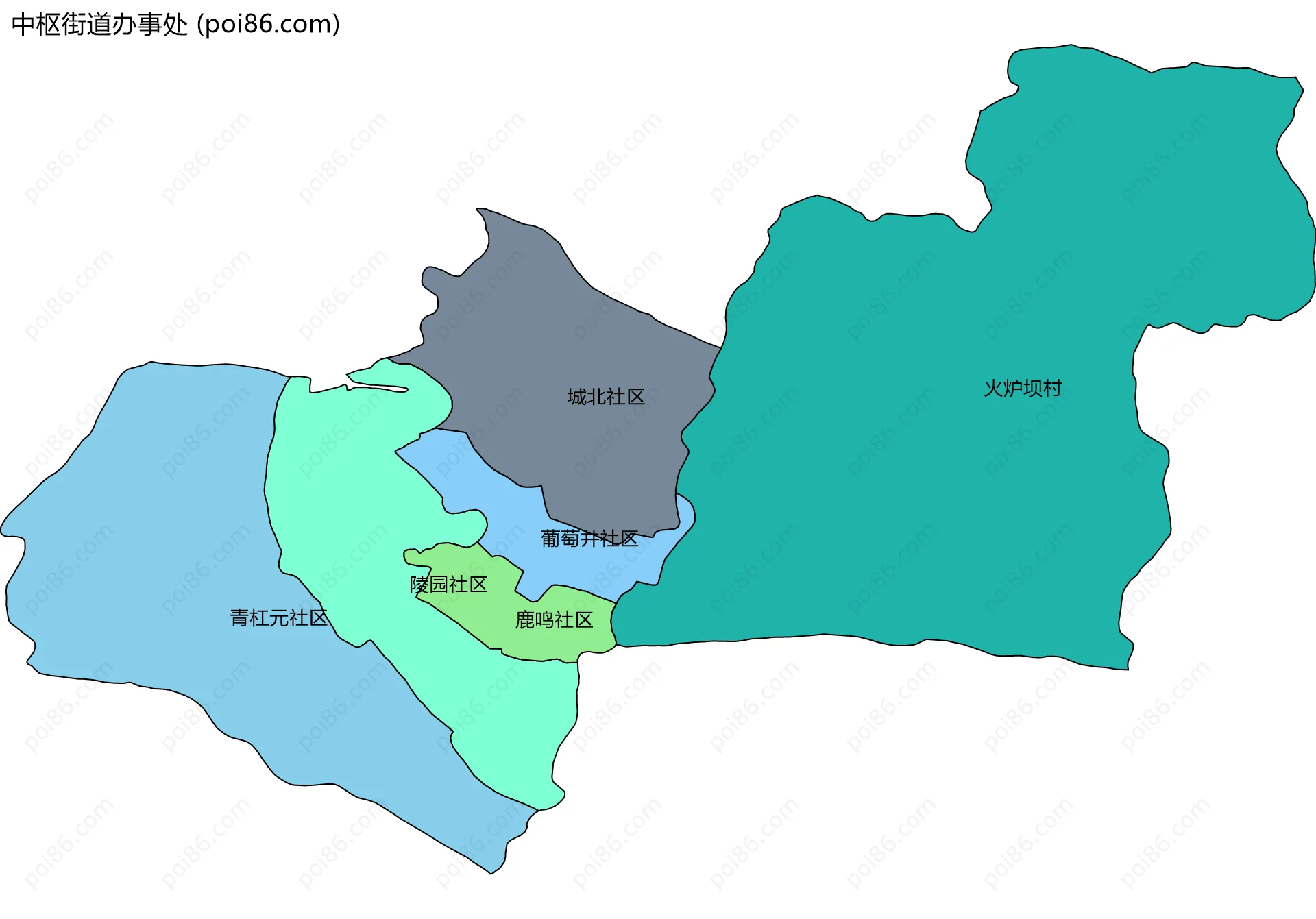 中枢街道办事处边界地图(五级行政区划)