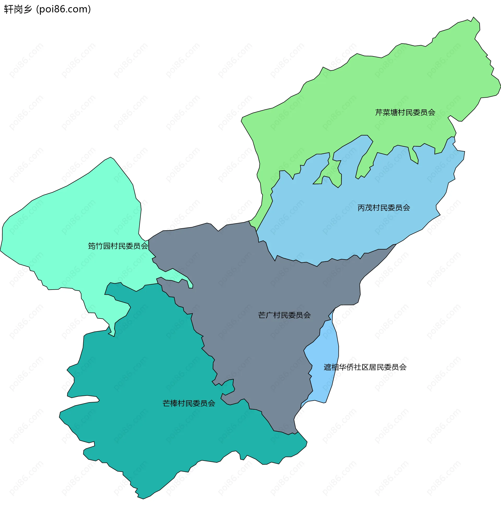 轩岗乡边界地图(五级行政区划)