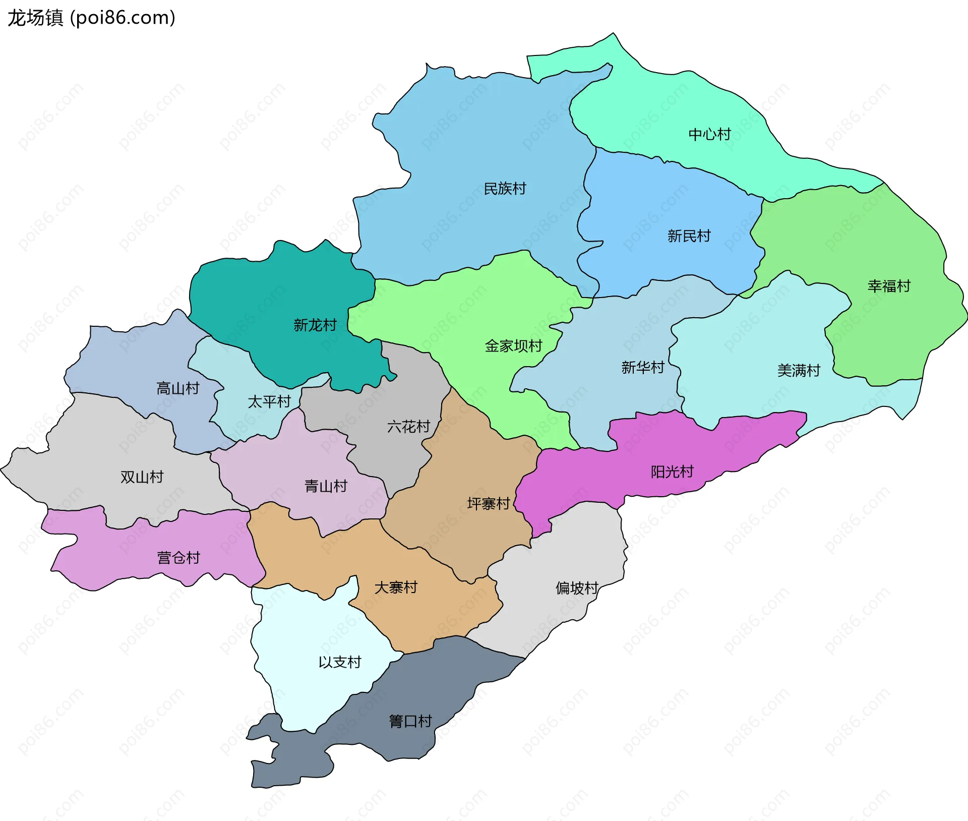 龙场镇边界地图(五级行政区划)