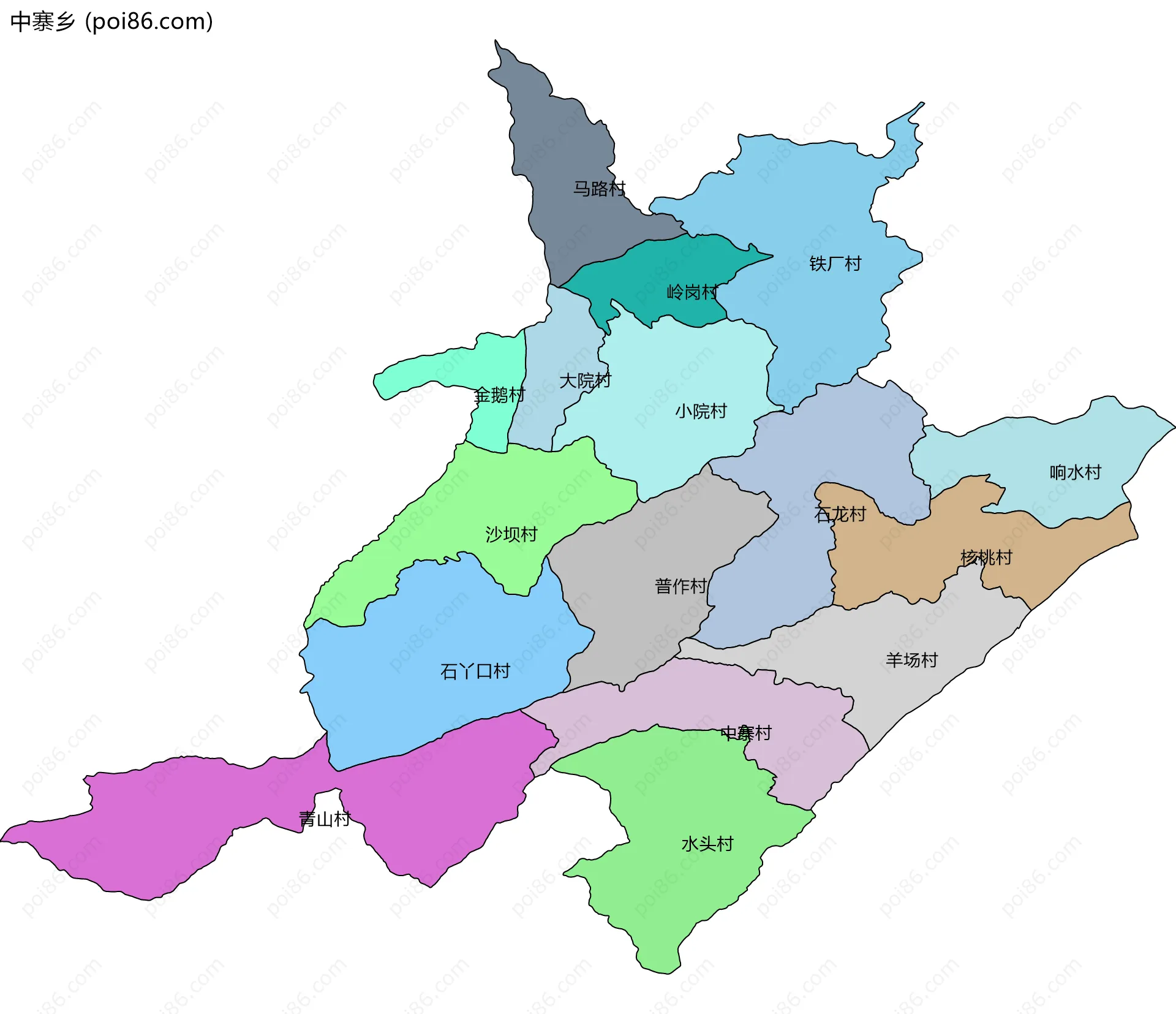中寨乡边界地图(五级行政区划)
