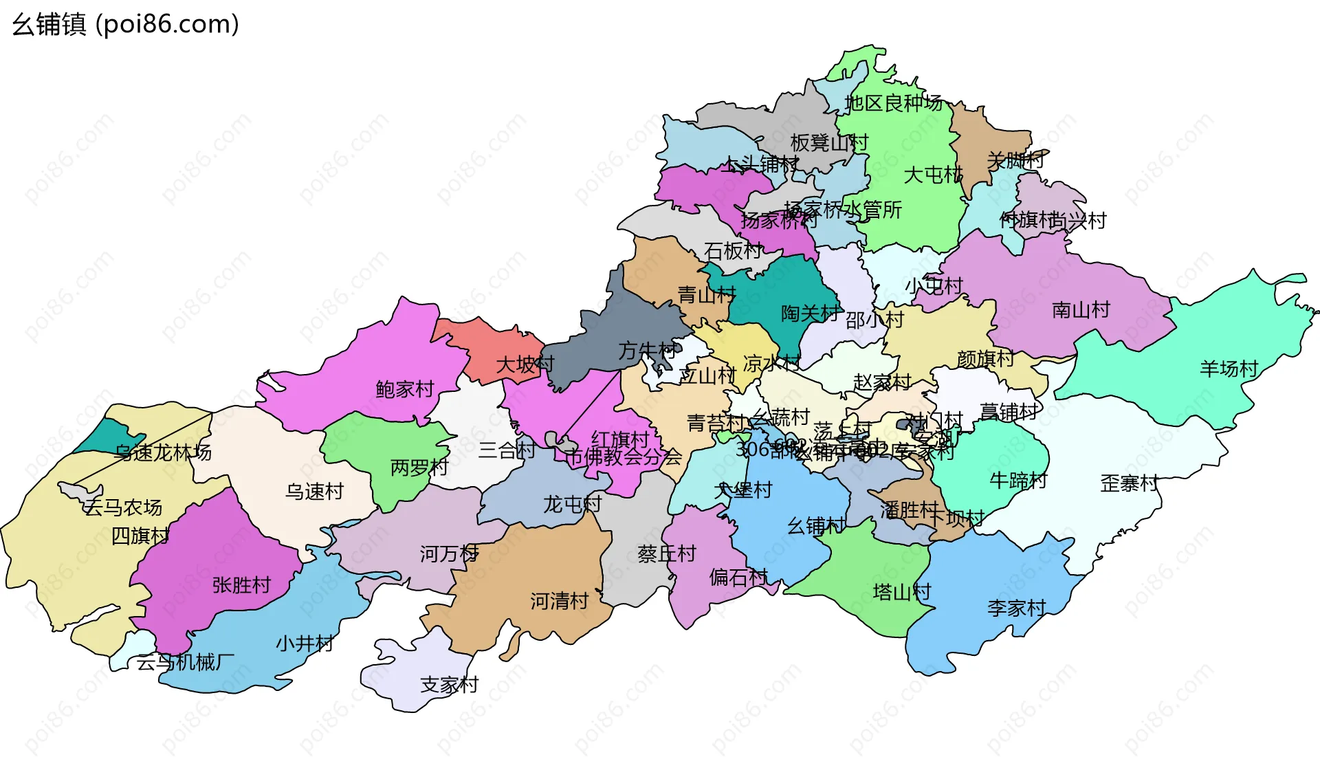 幺铺镇边界地图(五级行政区划)