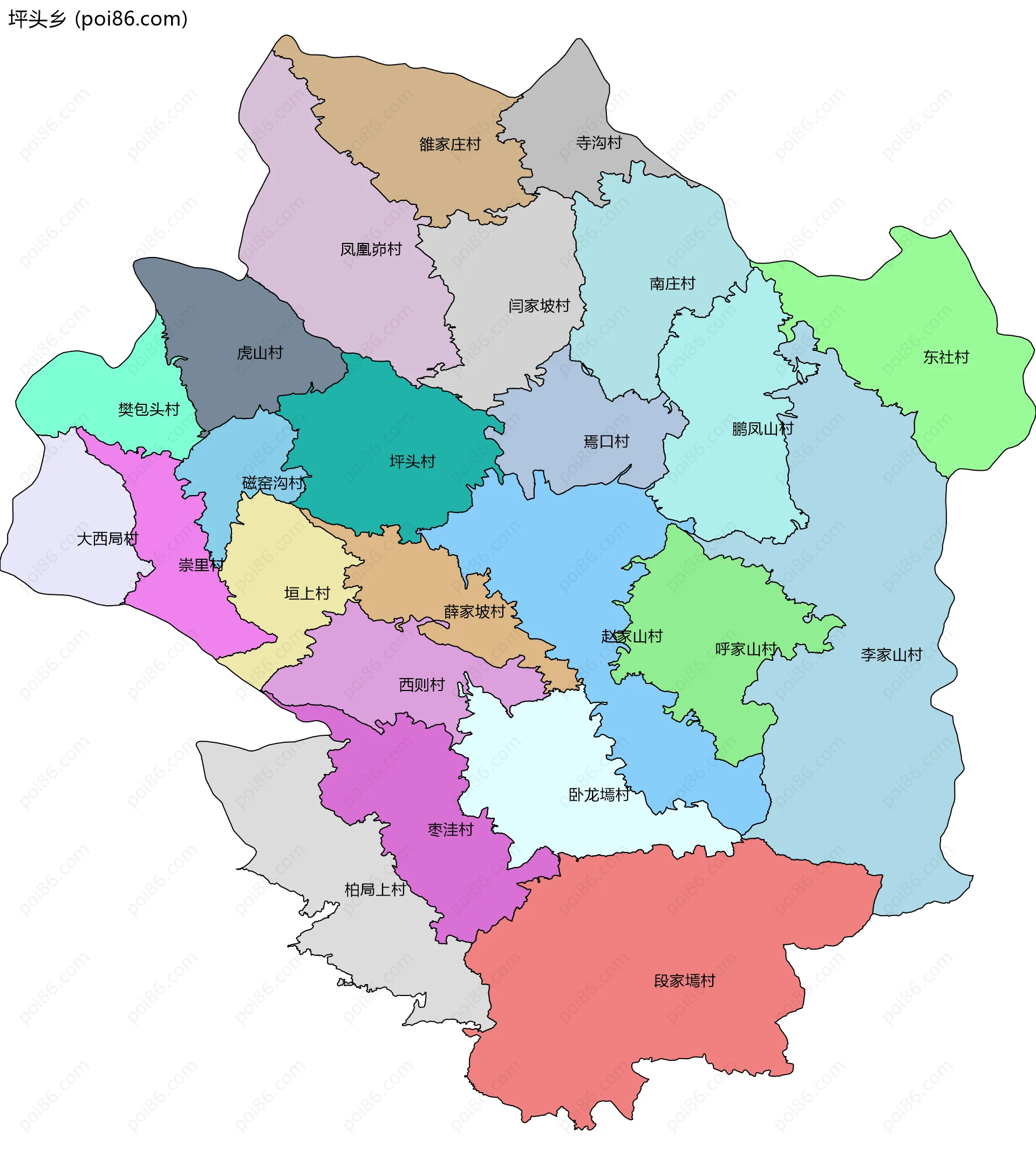 坪头乡边界地图(五级行政区划)