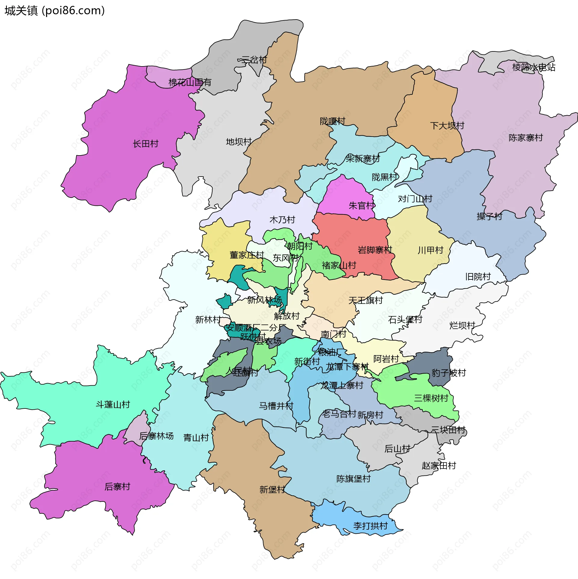 城关镇边界地图(五级行政区划)