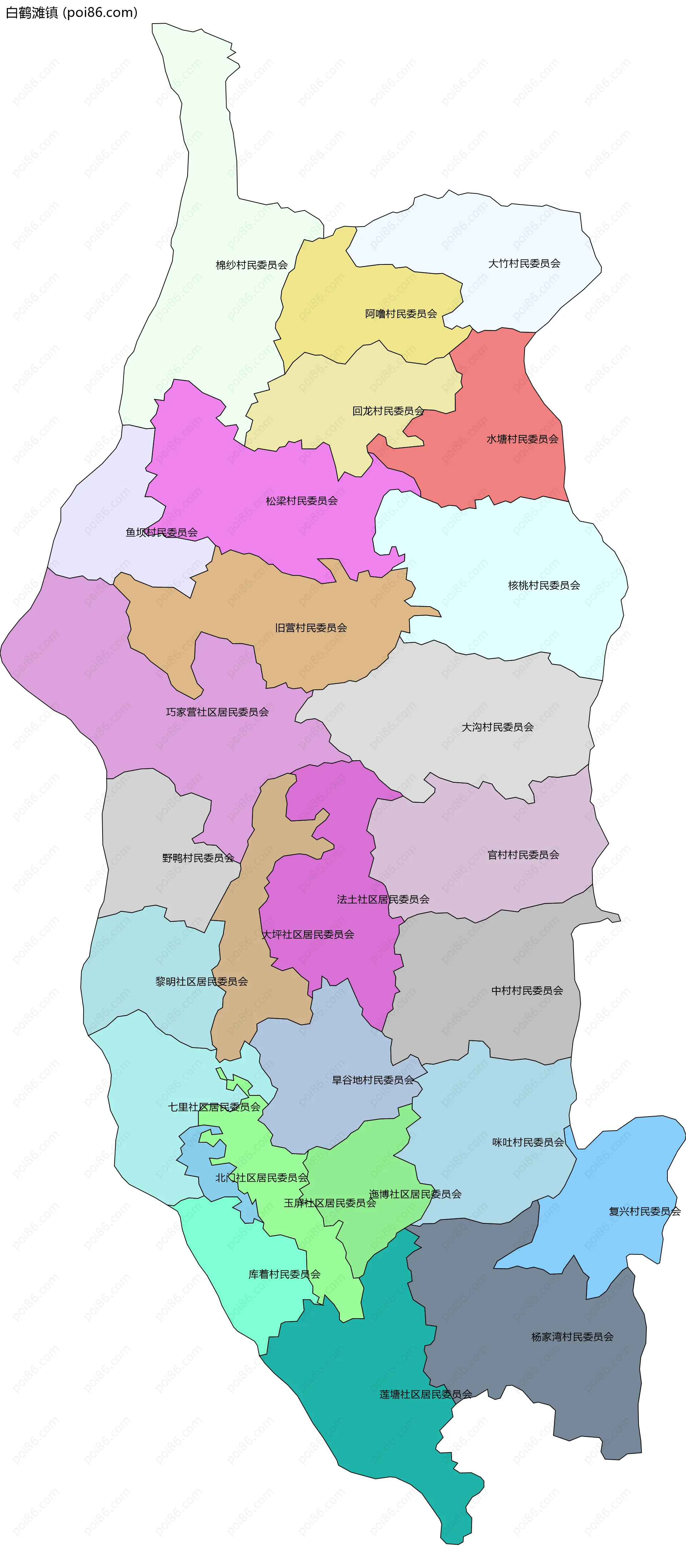 白鹤滩镇边界地图(五级行政区划)