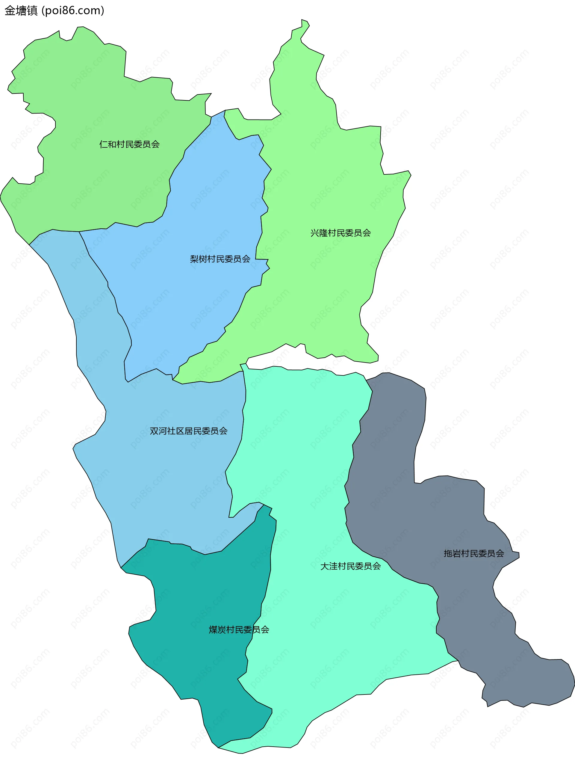 金塘镇边界地图(五级行政区划)