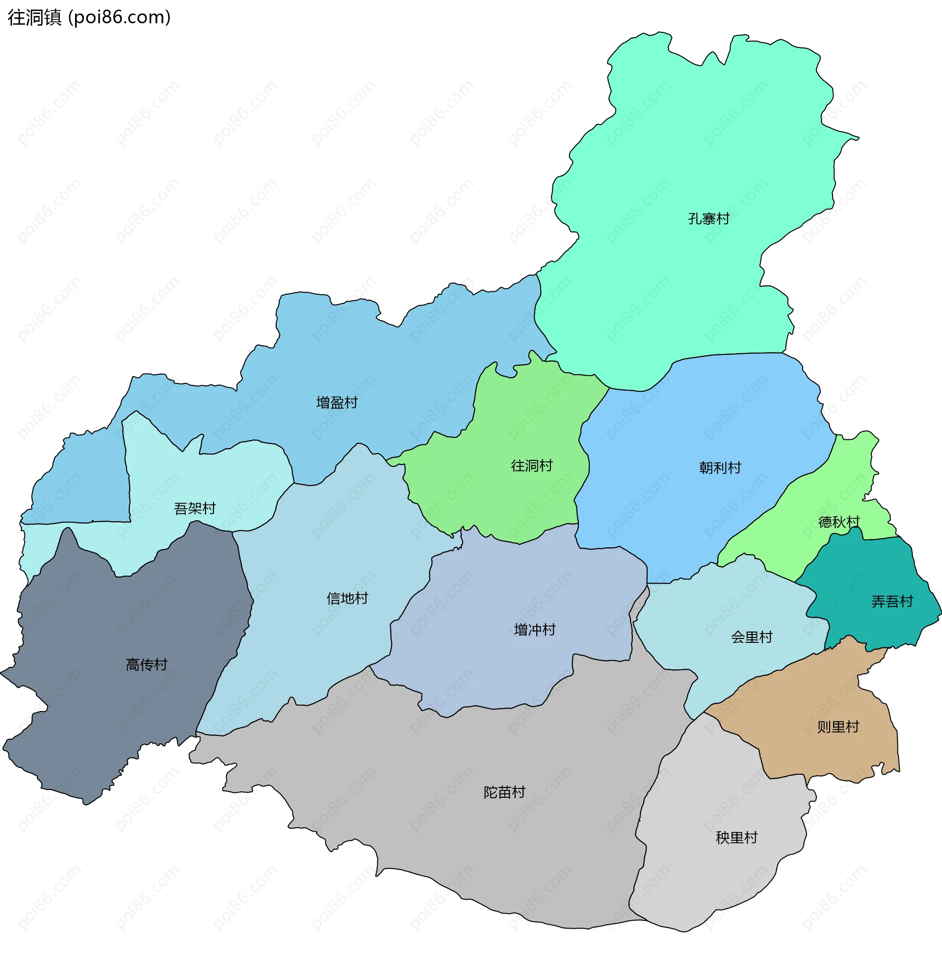 往洞镇边界地图(五级行政区划)