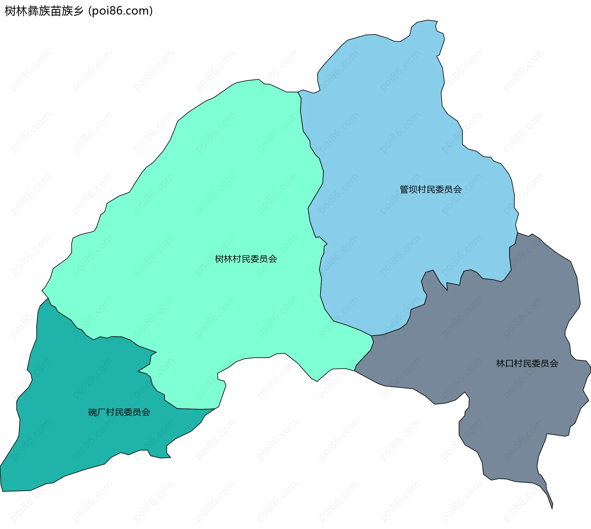 树林彝族苗族乡边界地图(五级行政区划)