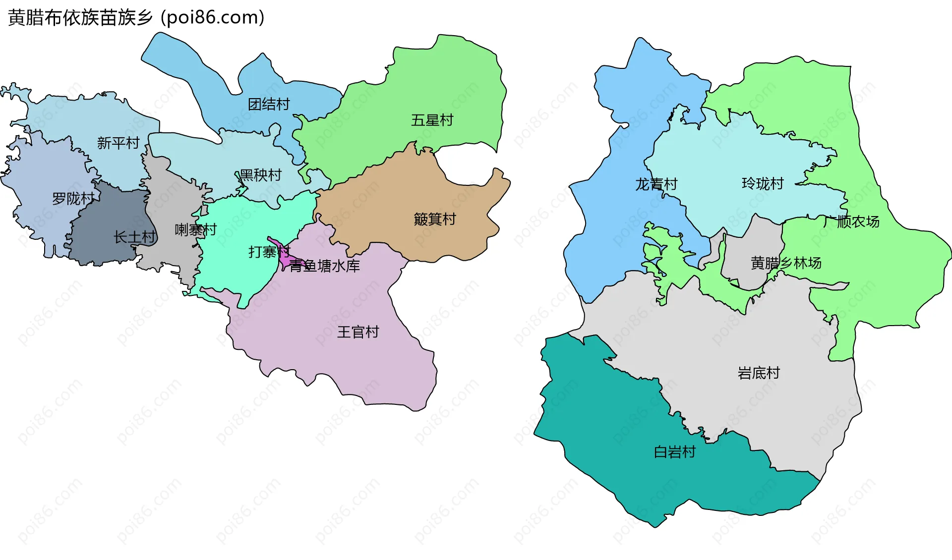 黄腊布依族苗族乡边界地图(五级行政区划)