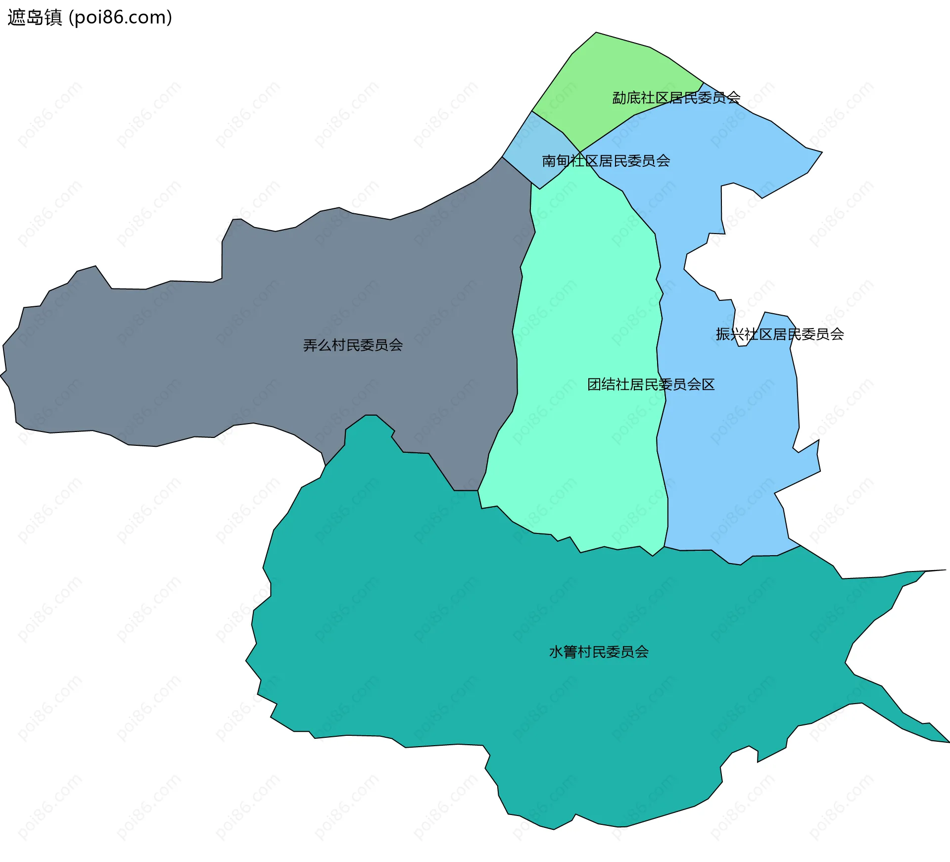 遮岛镇边界地图(五级行政区划)