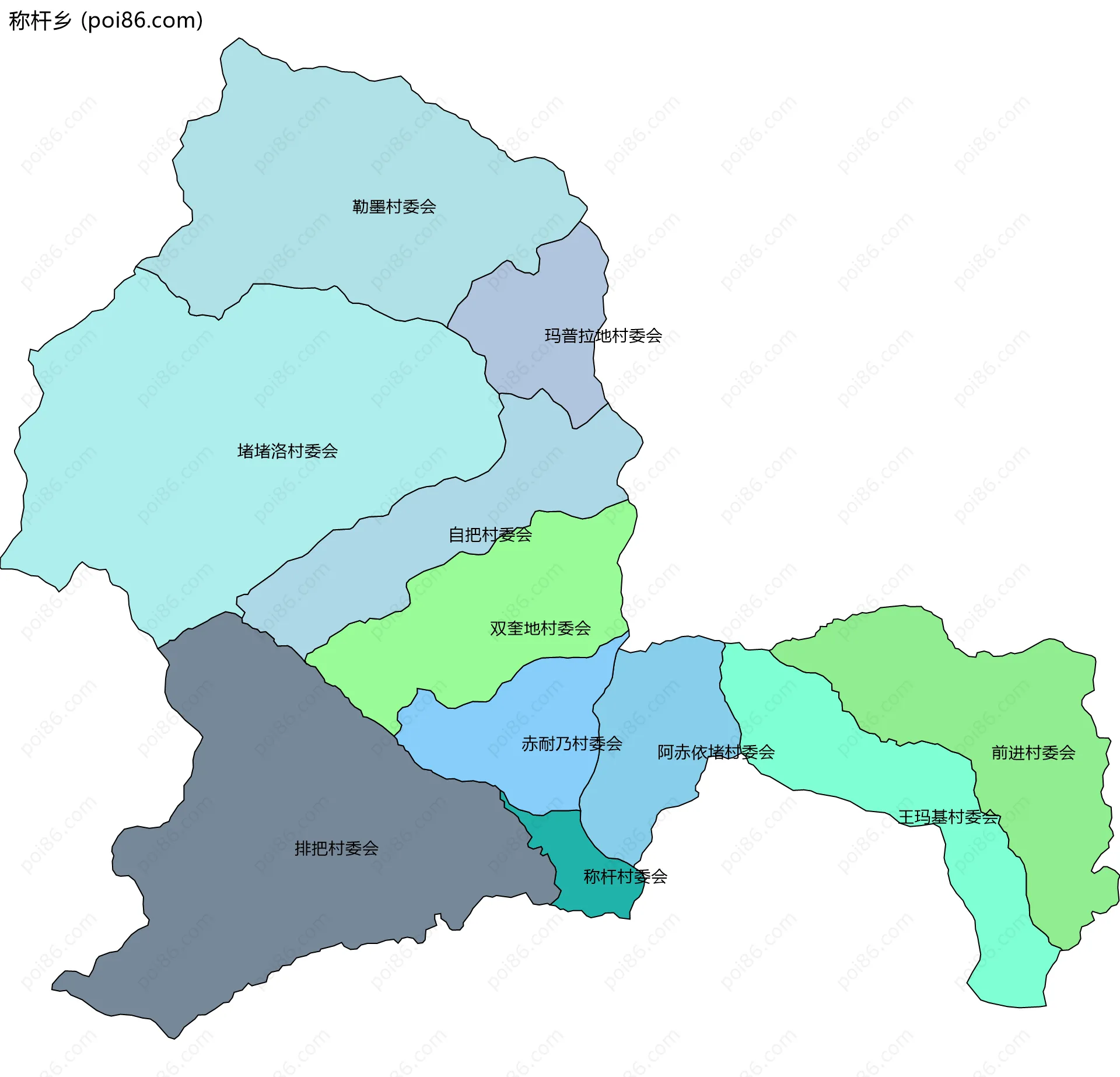 称杆乡边界地图(五级行政区划)