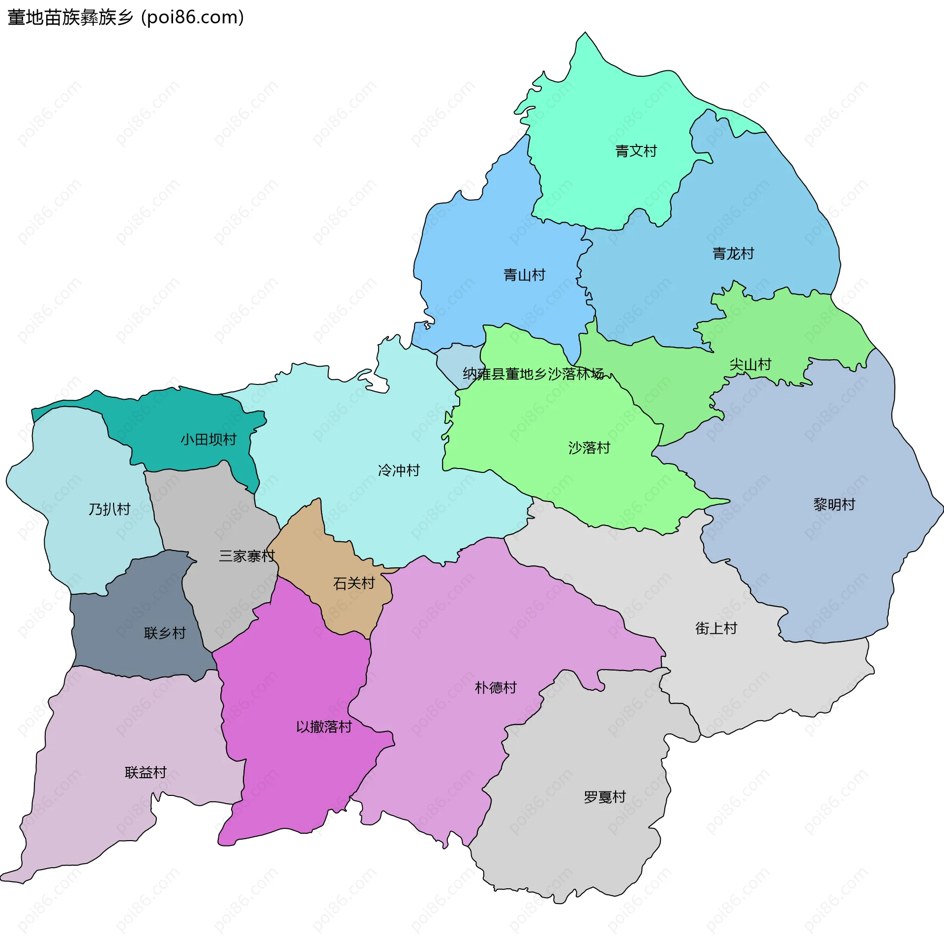 董地苗族彝族乡边界地图(五级行政区划)