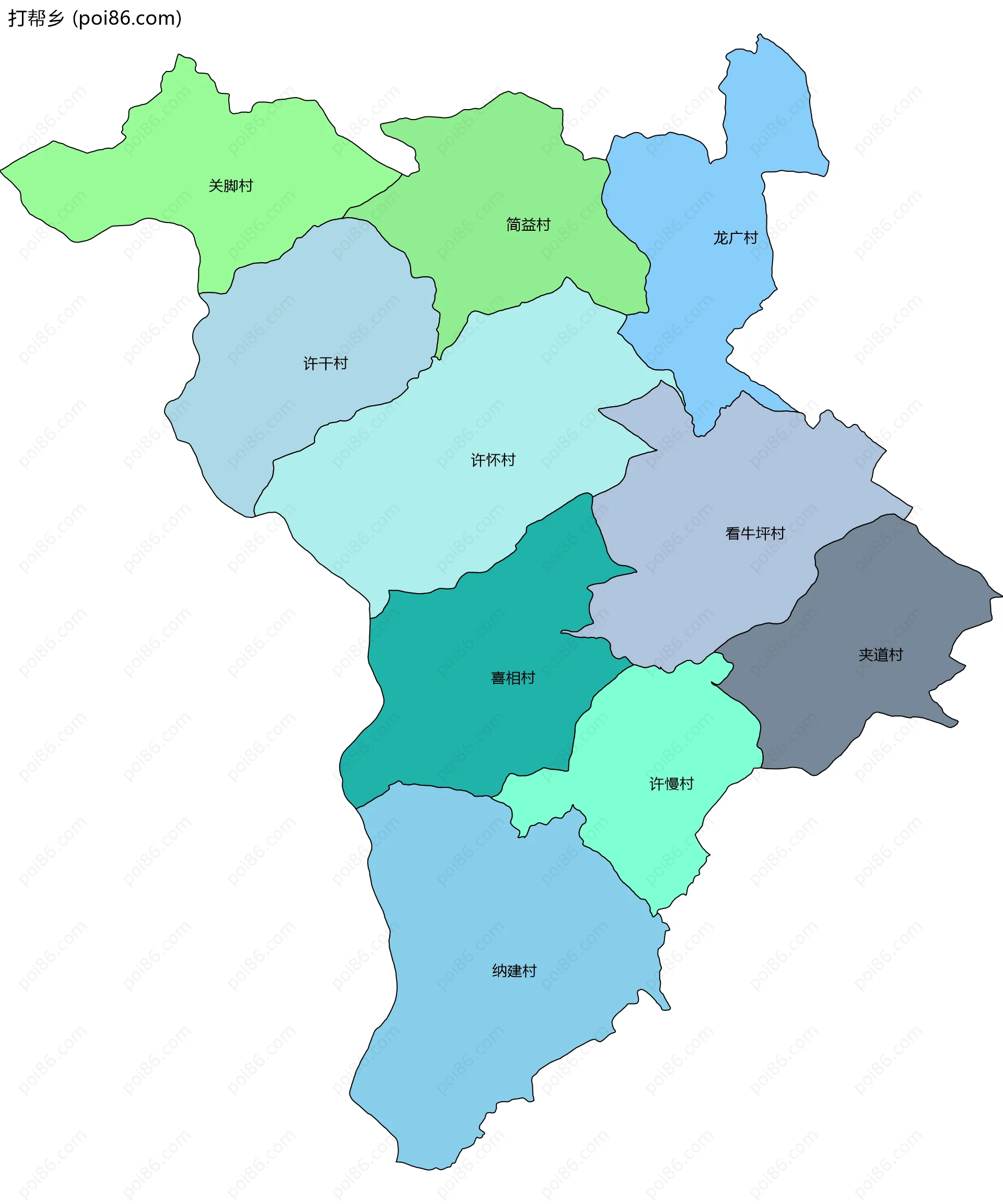 打帮乡边界地图(五级行政区划)